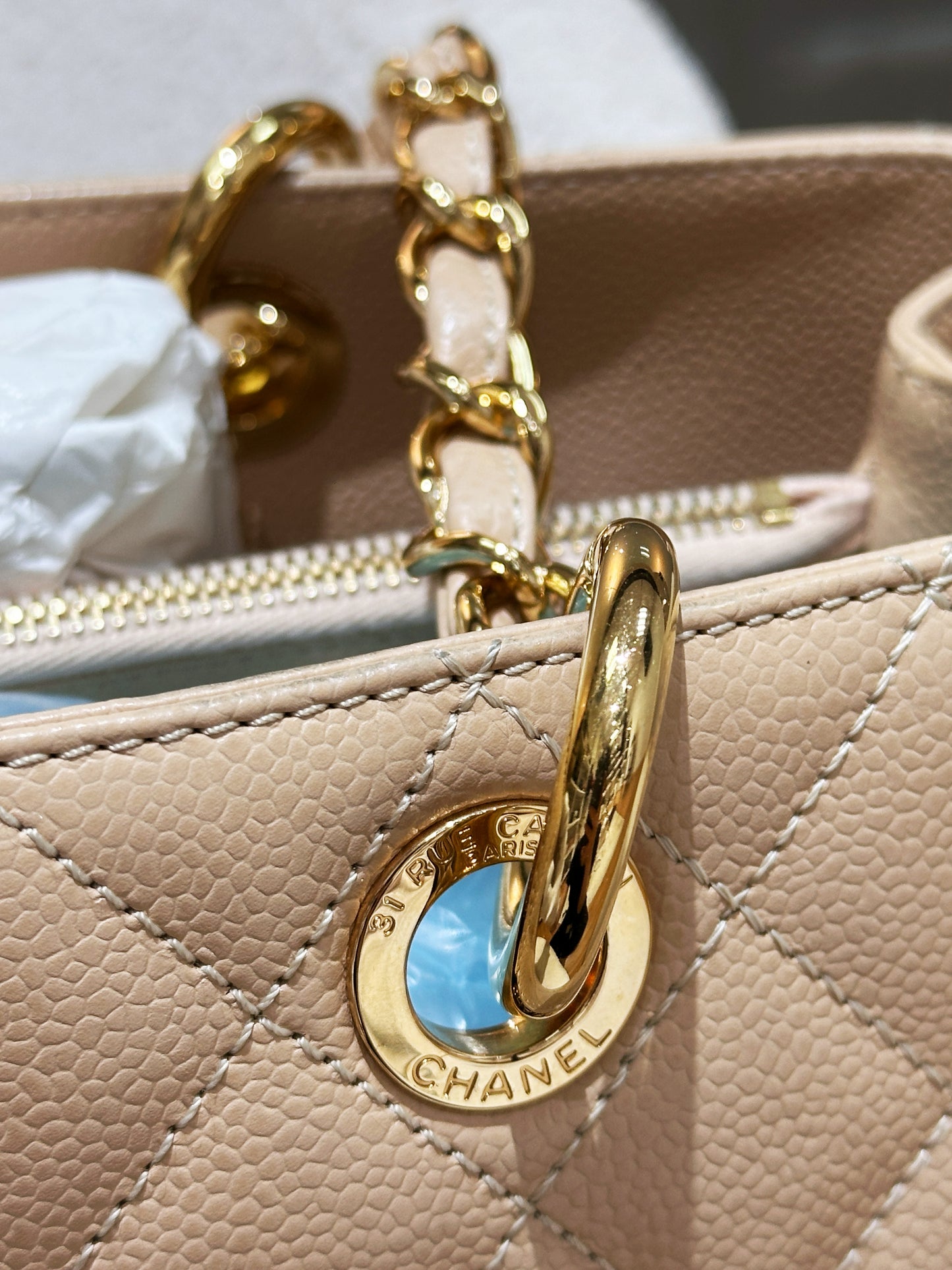 Chanel Caviar Grand Shopping Tote GST Beige GHW 1700 holo card