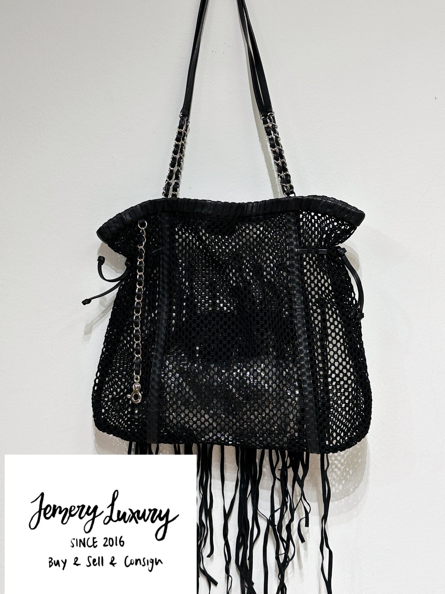 Chanel Limited Edition Resort Black Fringe Mesh Tote Bag 1426 holo