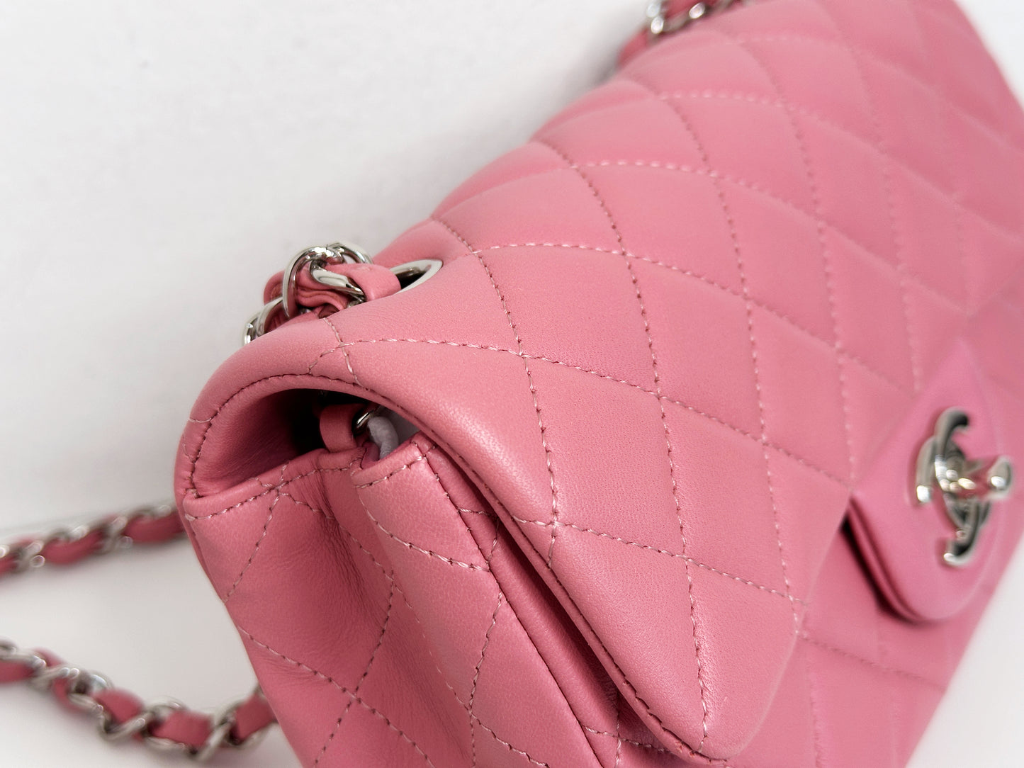 CHANEL Pink Lambskin Quilted Mini Rectangular Flap Bag Pink
