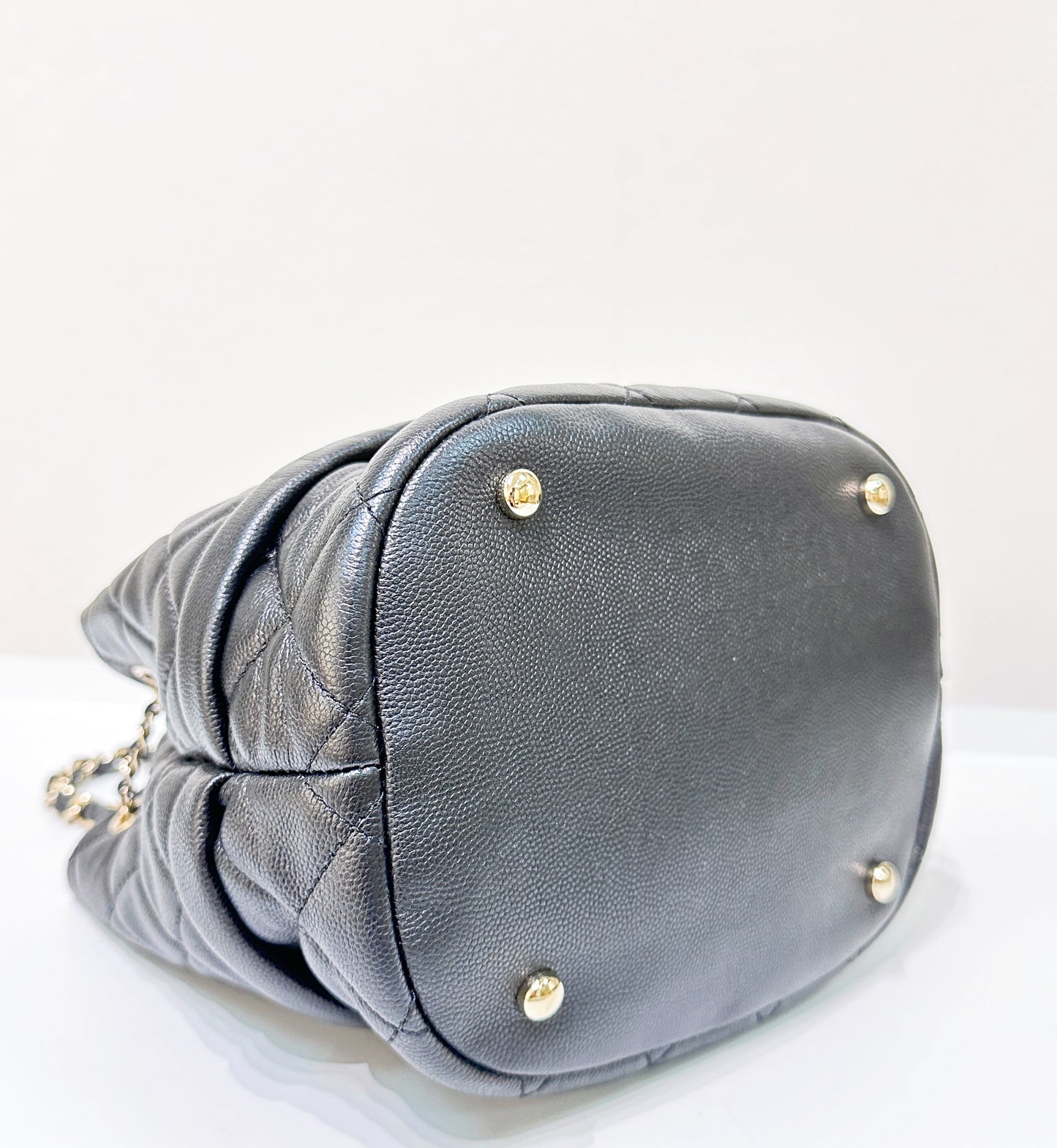 CHANEL Caviar Quilted Rolled Up Bucket Drawstring Bag Black