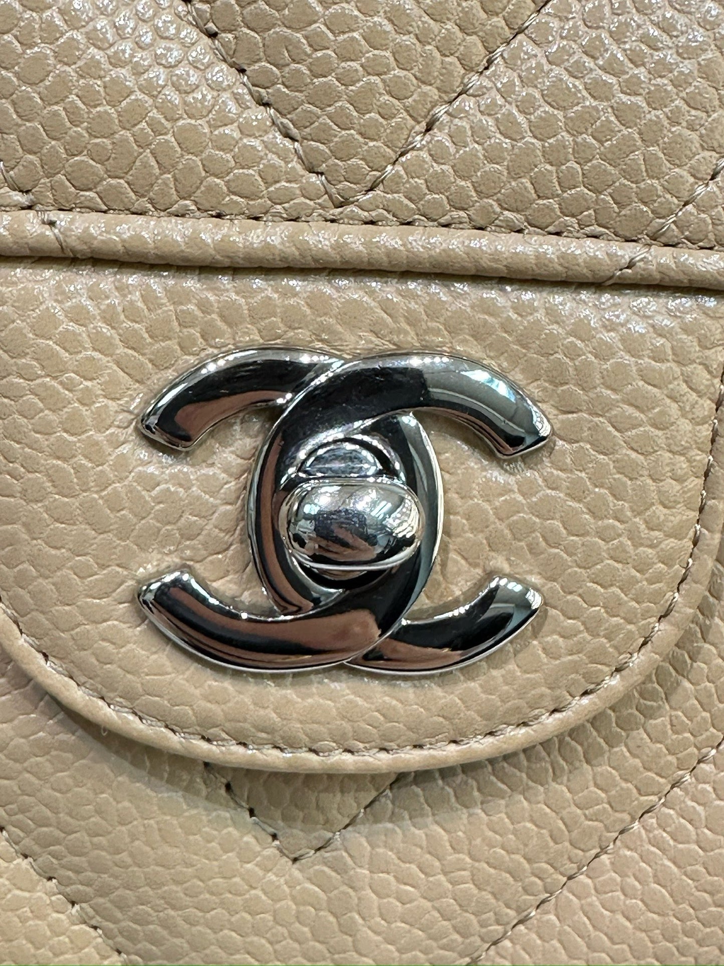Chanel Small Classic Chevron Calfskin Double Flap Dark Beige SHW 19S 27 Holo card