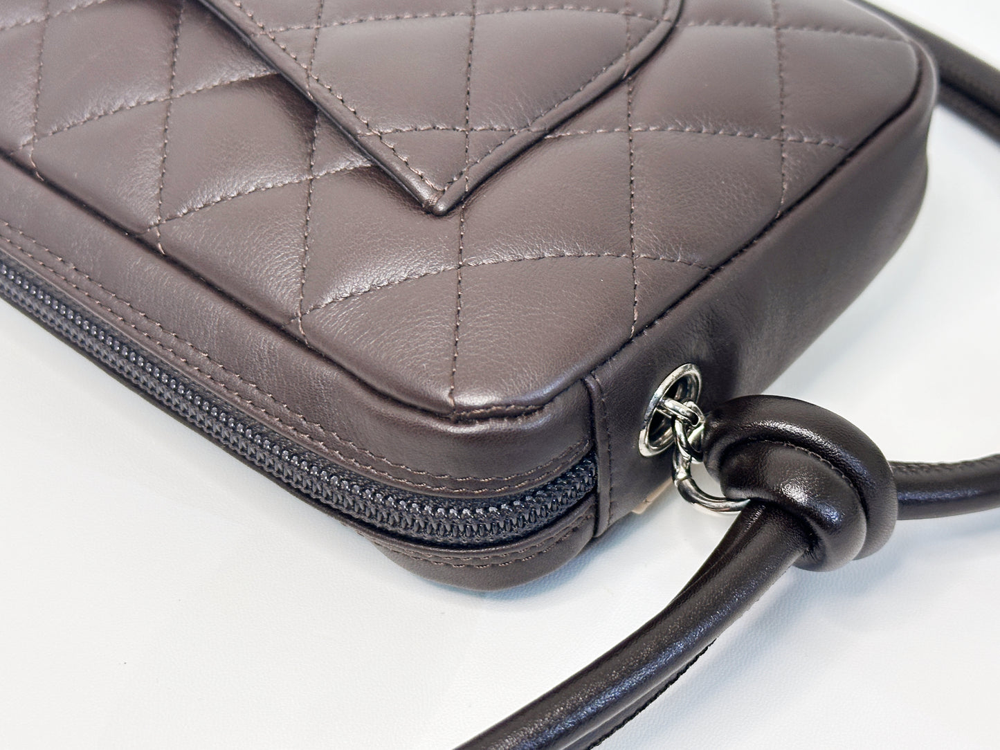 Chanel Calfskin Quilted Cambon Pochette Dark Brown 928 holo card