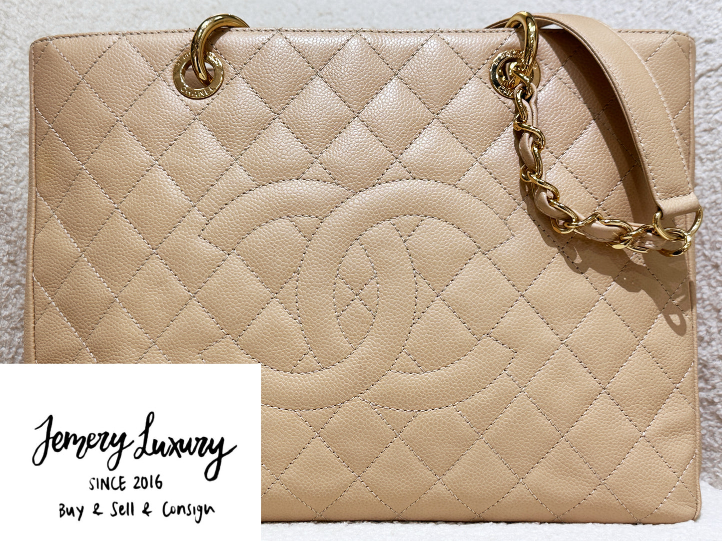 Chanel Caviar Grand Shopping Tote GST Beige GHW 1700 holo card
