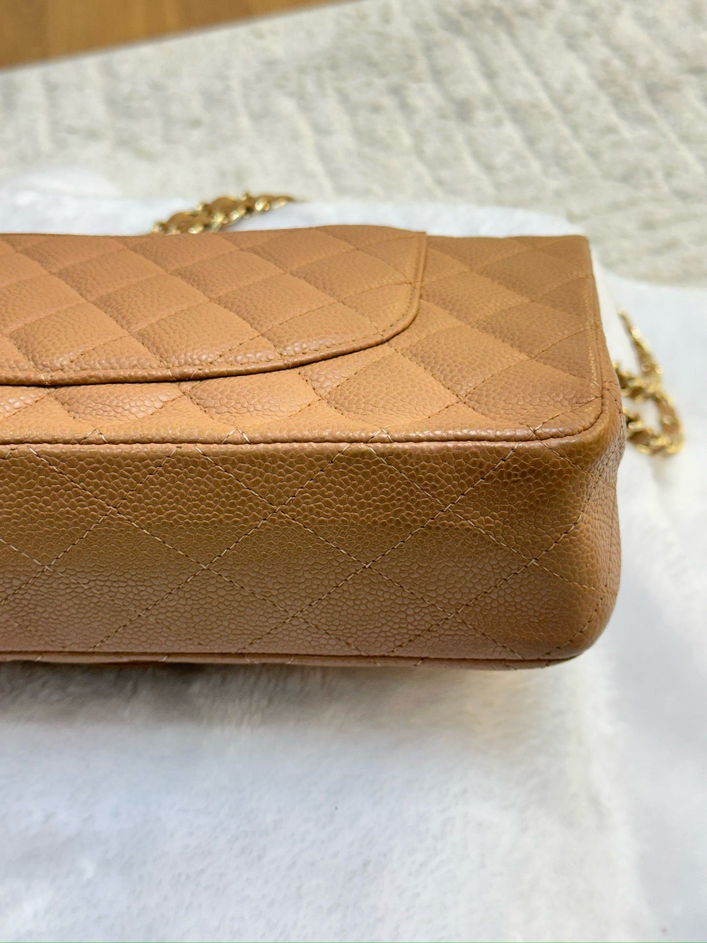 Chanel Medium Caviar Quilted Double Flap Beige Bag 258315 Holo Card