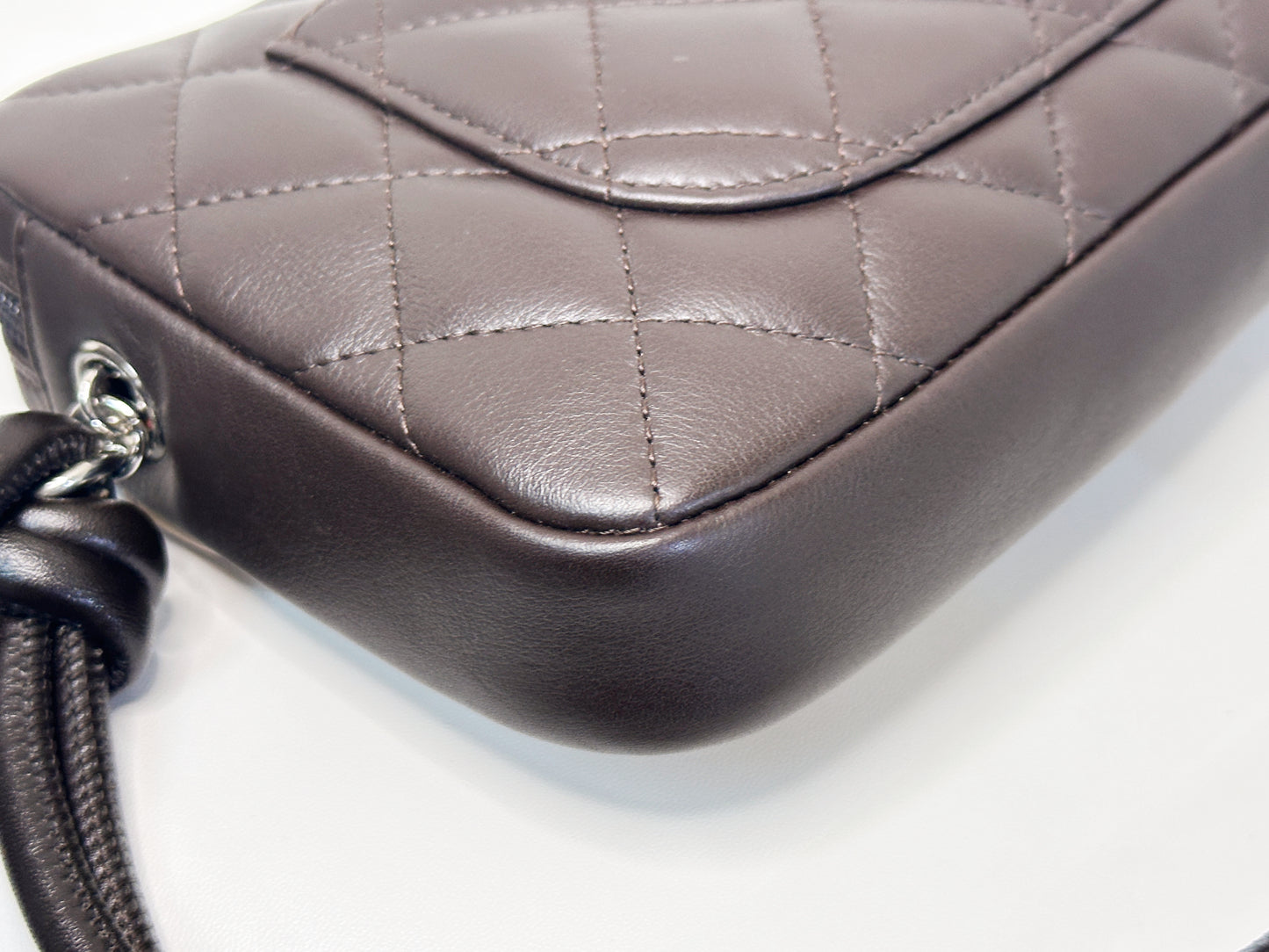 Chanel Calfskin Quilted Cambon Pochette Dark Brown 928 holo card