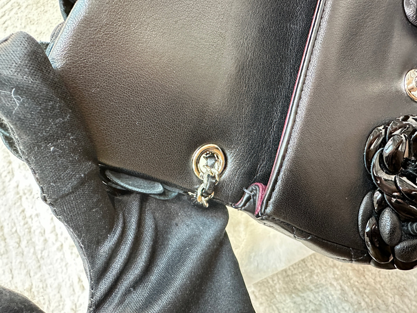 Chanel Limited Edition Black Camellia Mini Flap Bag.