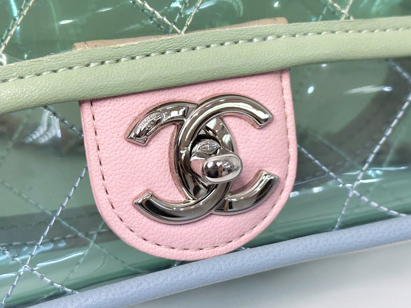 Chanel Coco Splash PVC Medium Flap Bag Green/Blue/Pink 2549 holo card