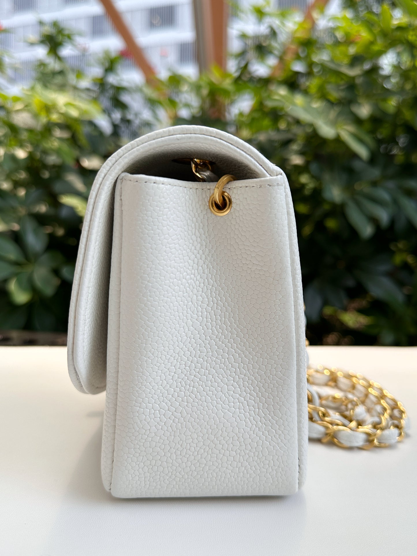 Chanel Vintage Quilted Diana Flap Bag Caviar White 33 holo card