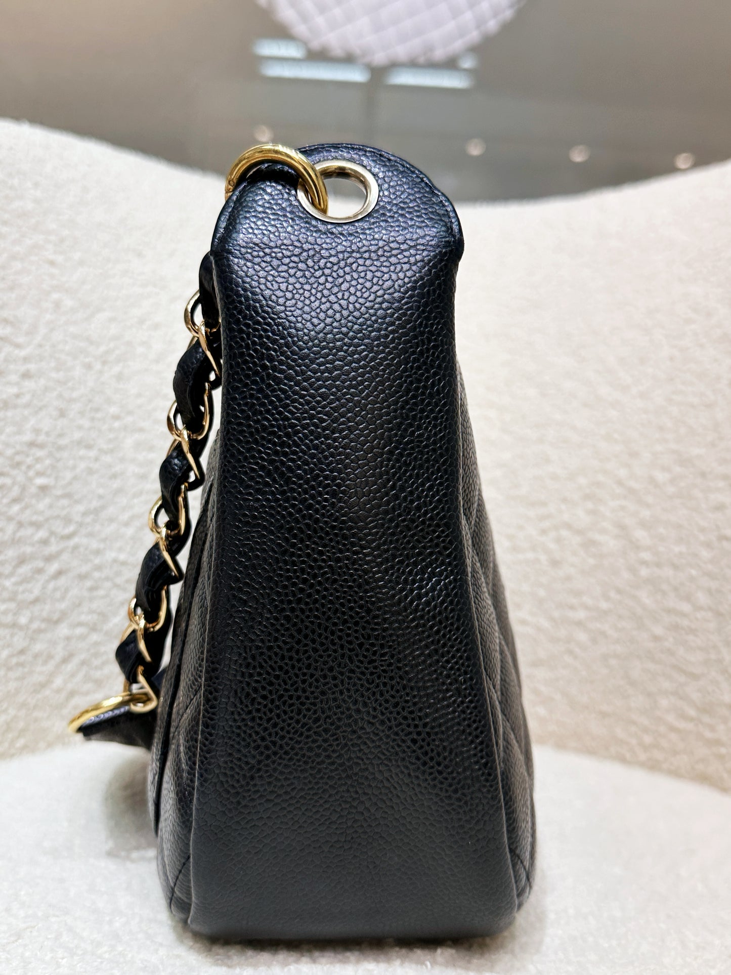 Chanel Black Quilted Caviar CC Logo Chain Shoulder Bag GHW 84 holo card