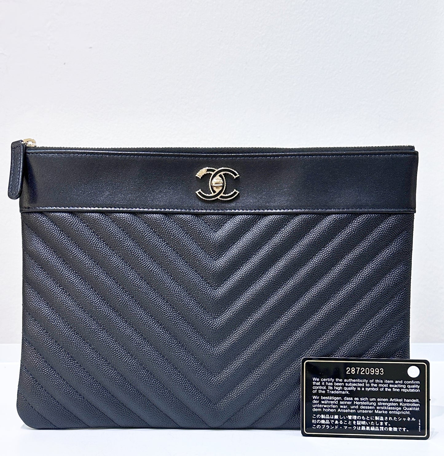 Chanel Leather Clutch Black Gold Accessories