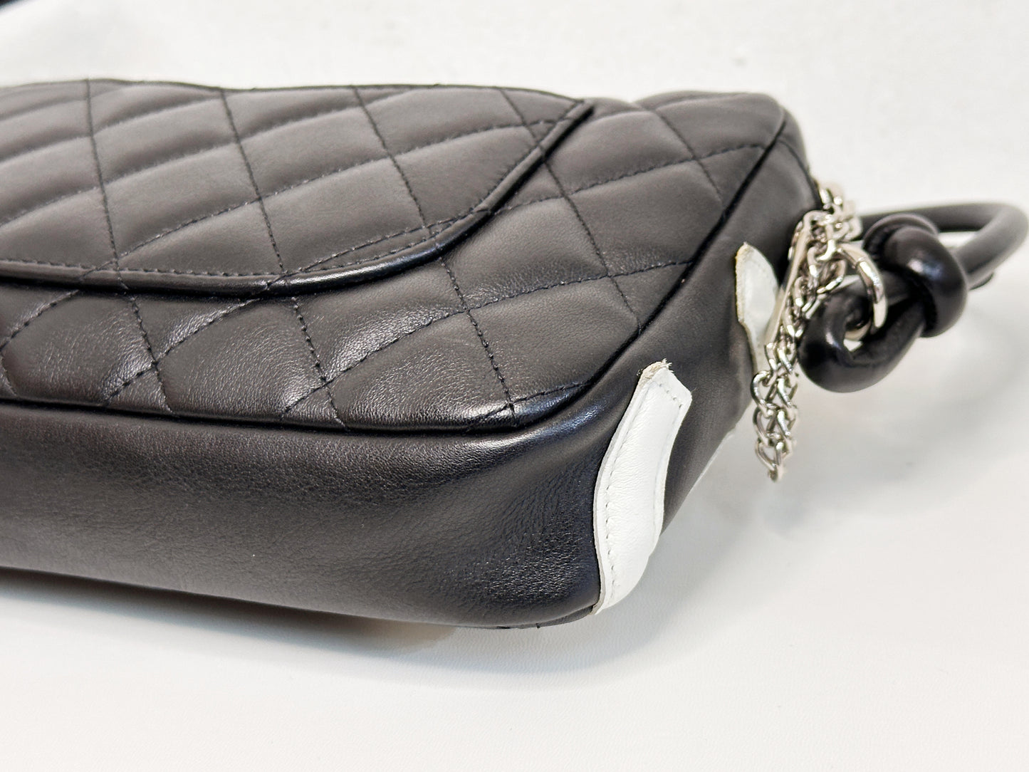 Chanel Calfskin Quilted Cambon Pochette Black White 92 holo card