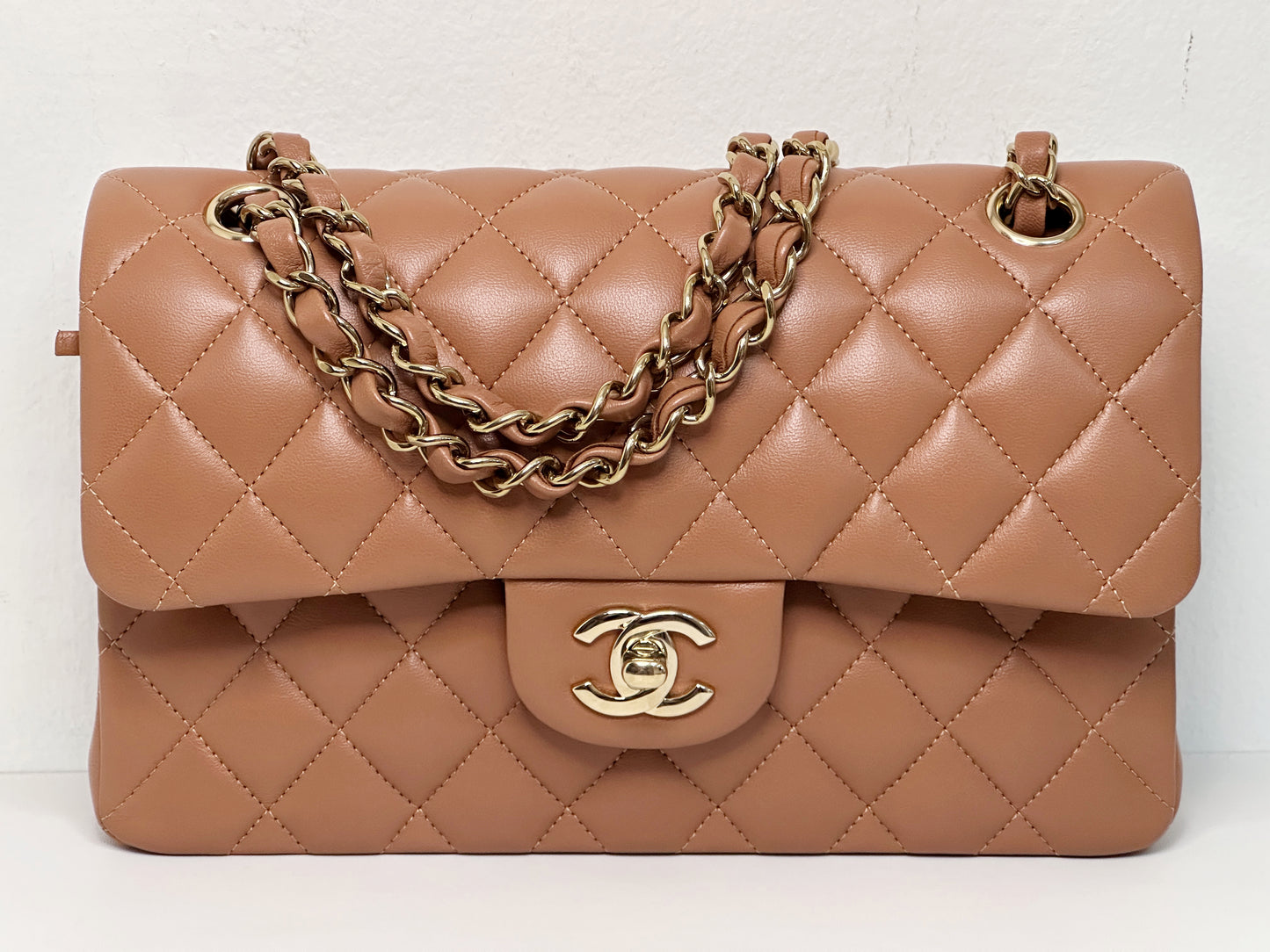 Chanel Small Lambskin Classic Double Flap Bag Dark Beige LGHW