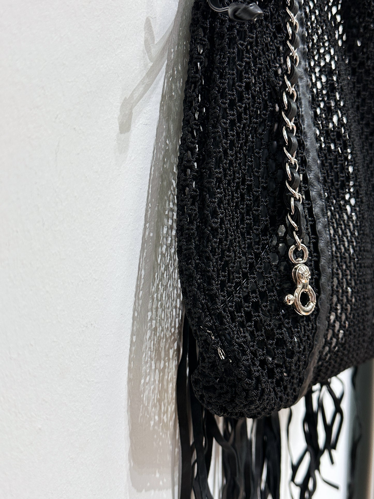 Chanel Limited Edition Resort Black Fringe Mesh Tote Bag 1426 holo