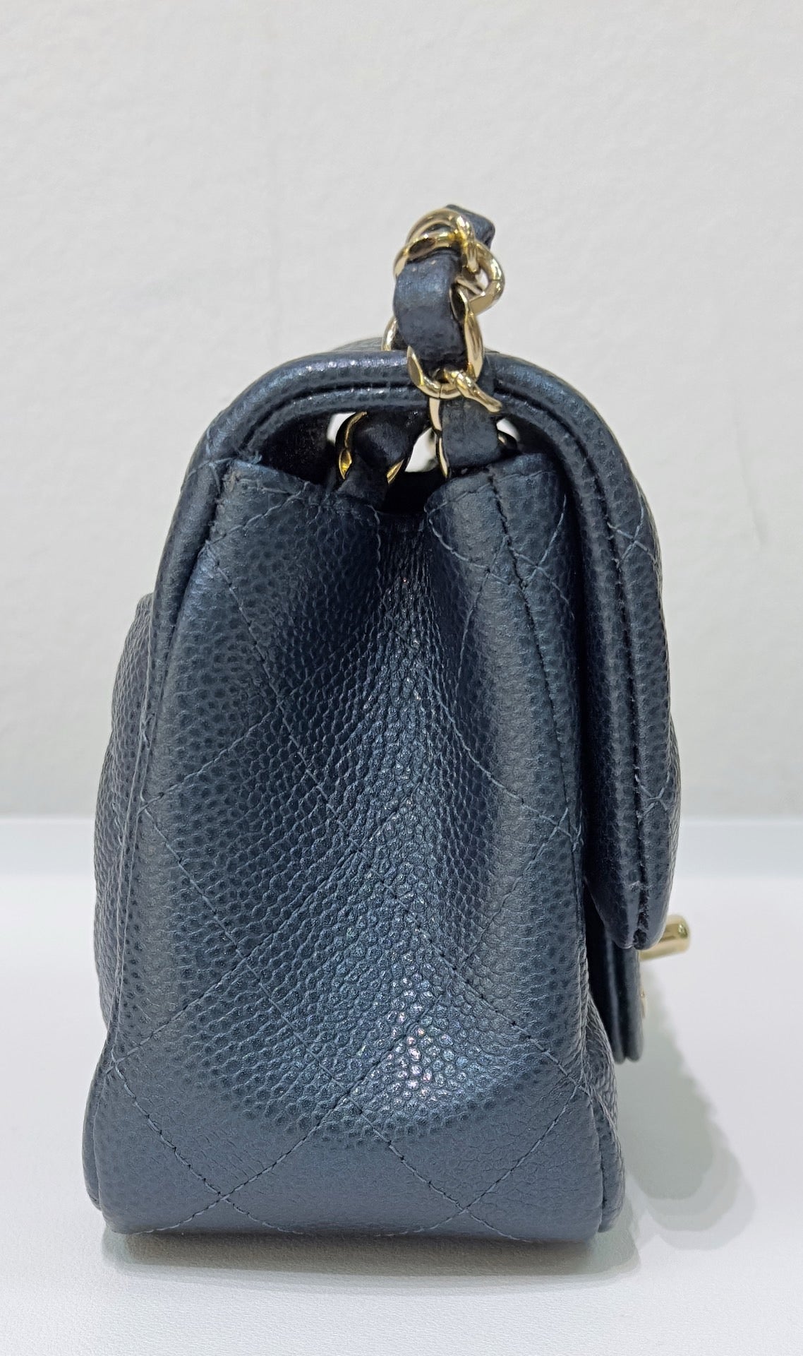 Chanel Mini Square Quilted Caviar Flap Bag Blue GHW 2581 Holo card