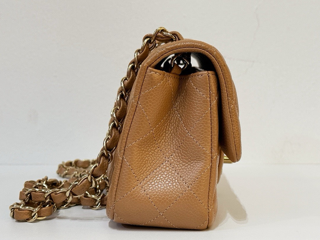 Chanel Classic Mini Rectangular Caviar Dark Beige Bag GHW 2598 holo