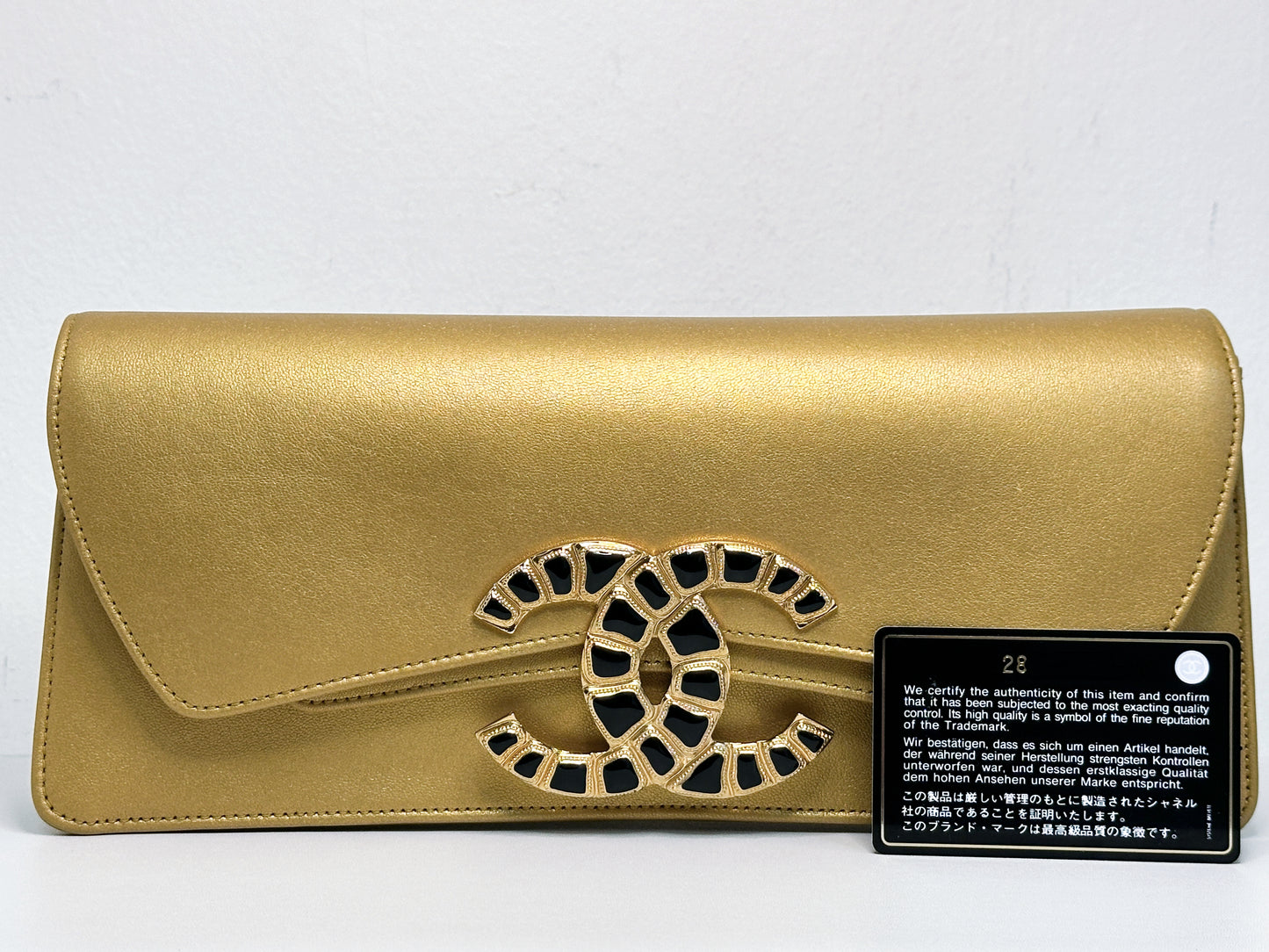 Chanel Lambskin Evening In Egypt Clutch Gold 2815 holo card