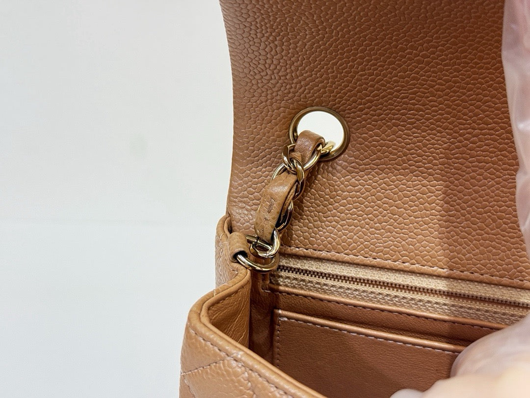 Chanel Classic Mini Rectangular Caviar Dark Beige Bag GHW 2598 holo
