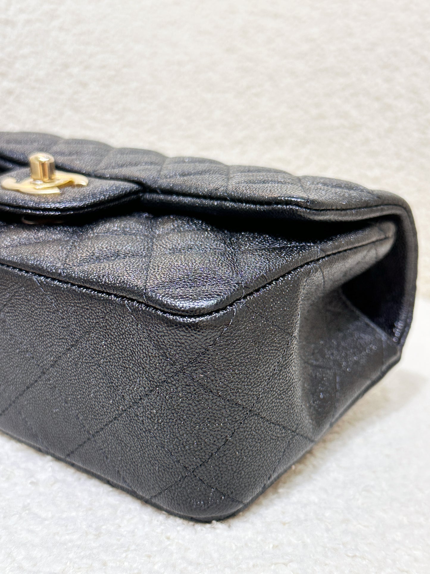 Chanel Mini Rectangular Top Handle Flap Bag Black Caviar GHW 3126 holo card