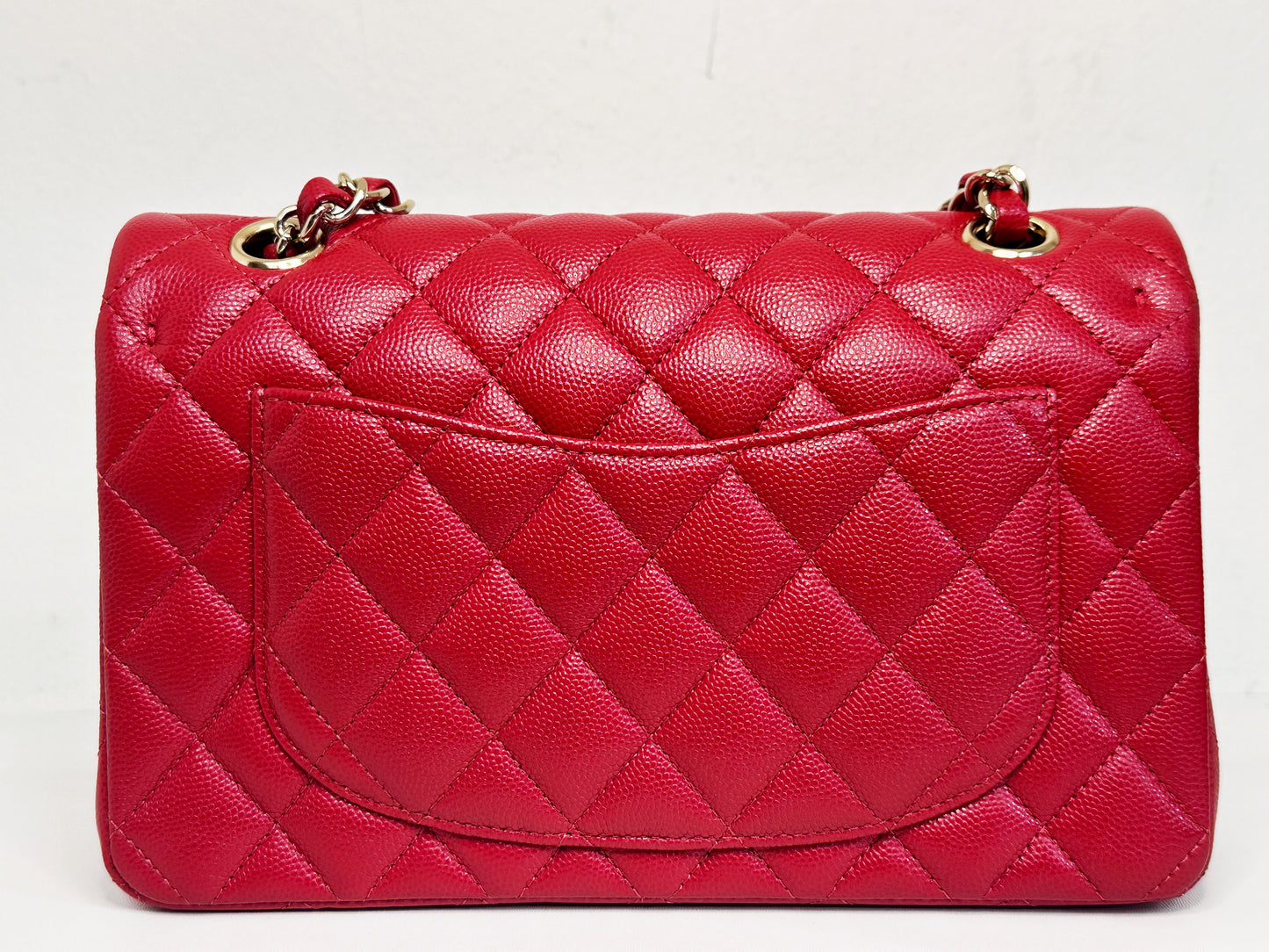 Chanel 19B Small Quilted Caviar Classic Double Flap Bag Red 2851 holo card