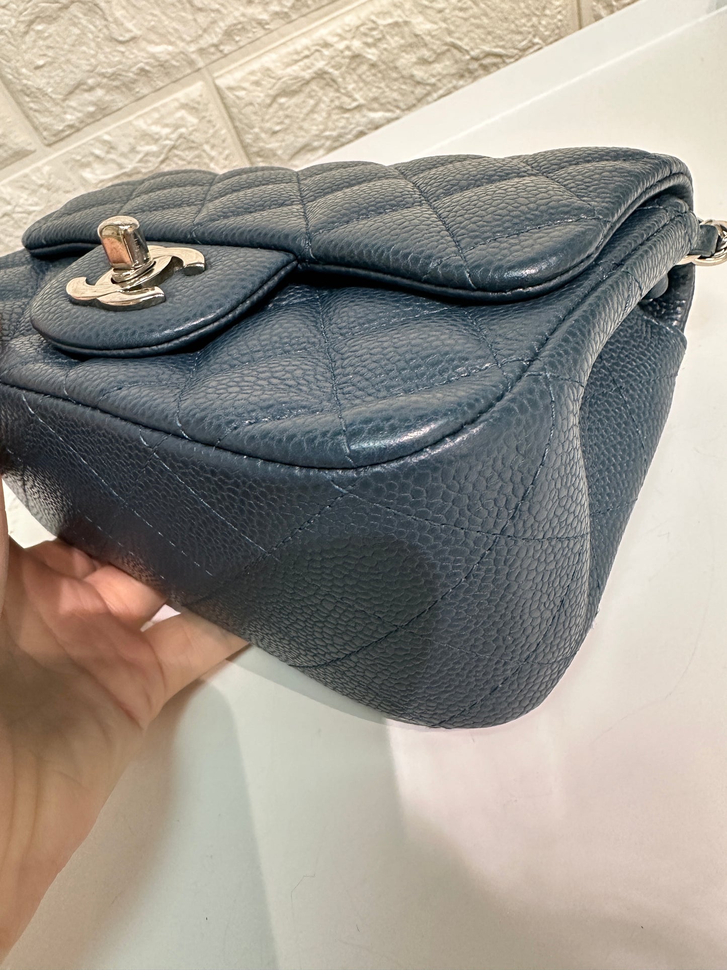 Chanel Classic Square Mini Flap in Blue Caviar and SHW