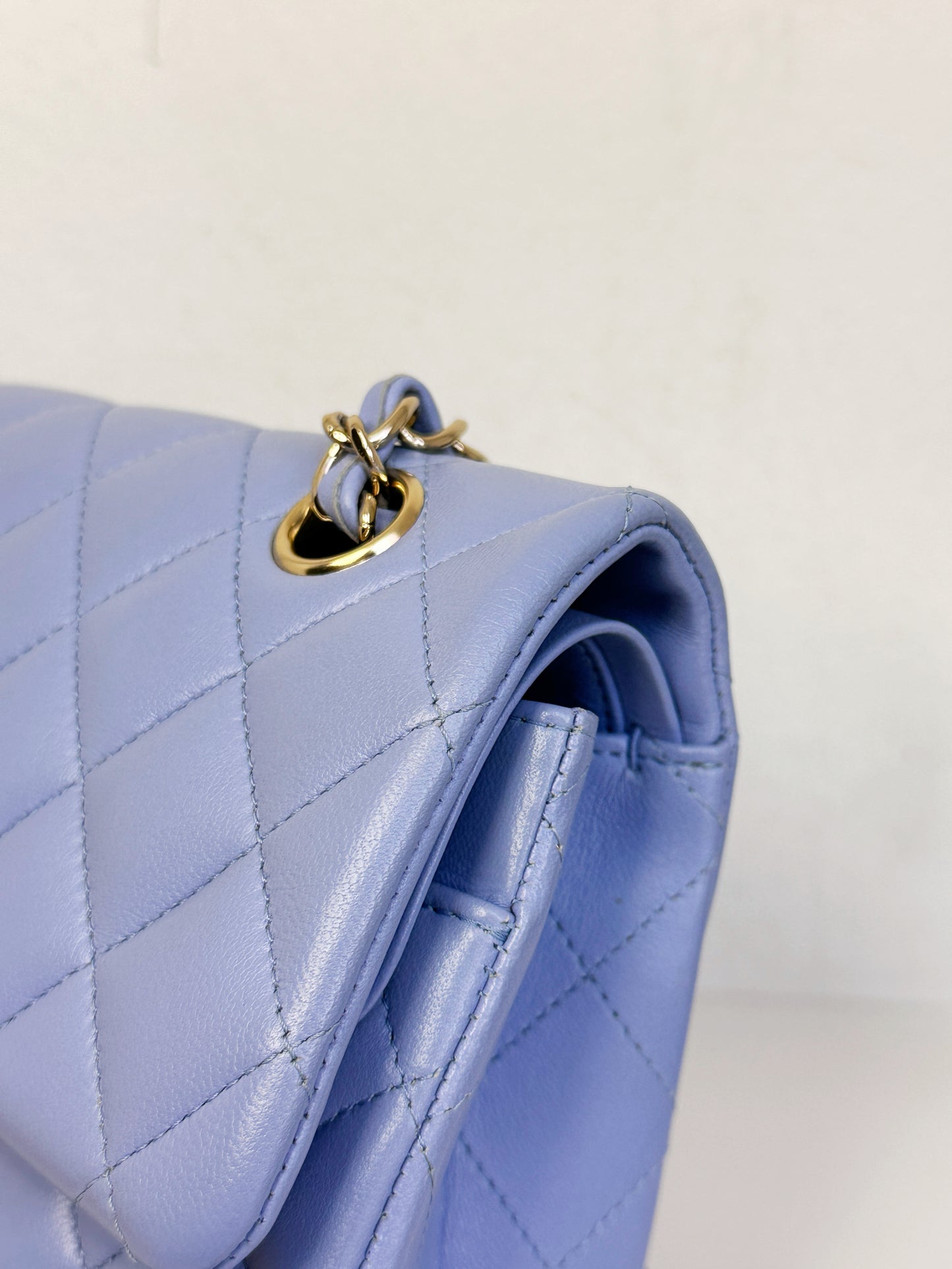 Chanel 21c Small Lambskin Classic Quilted Double Flap Bag Sky Blue GHW 3072 holo card