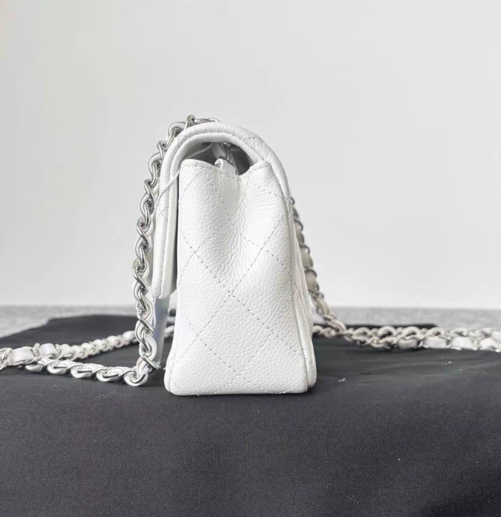 Chanel Mini Rectangular Caviar Classic White SHW 1877 holo card