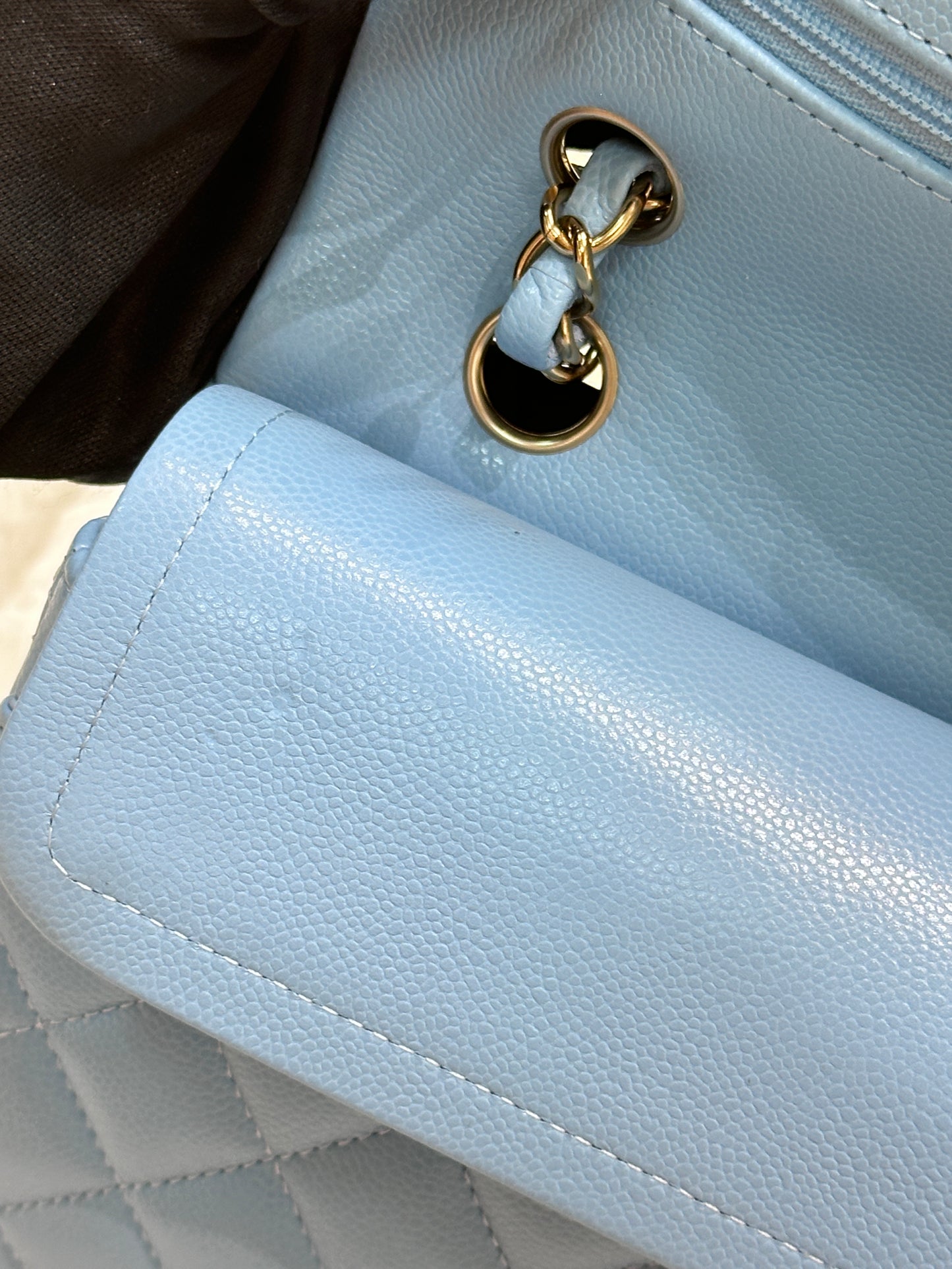 Chanel Small Classic Flap Ligth Blue Caviar Light Gold Hardware
