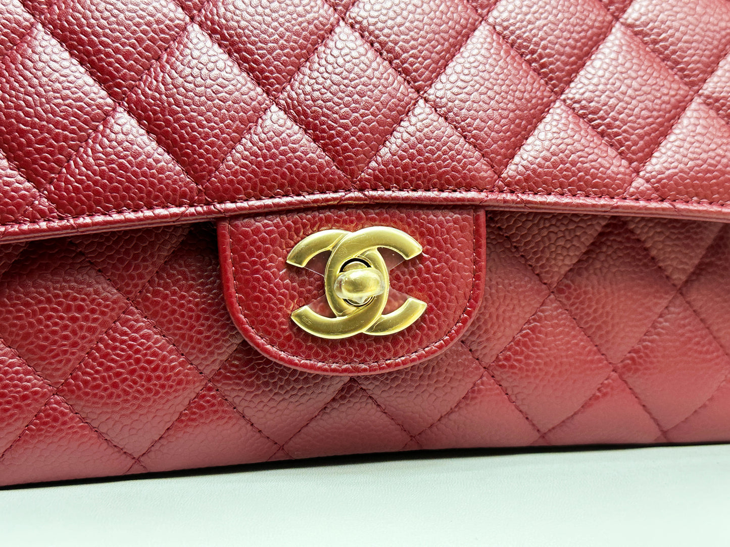 Chanel Caviar Classic Quilted Medium Double Flap Bordeaux Bag 1307 holo card