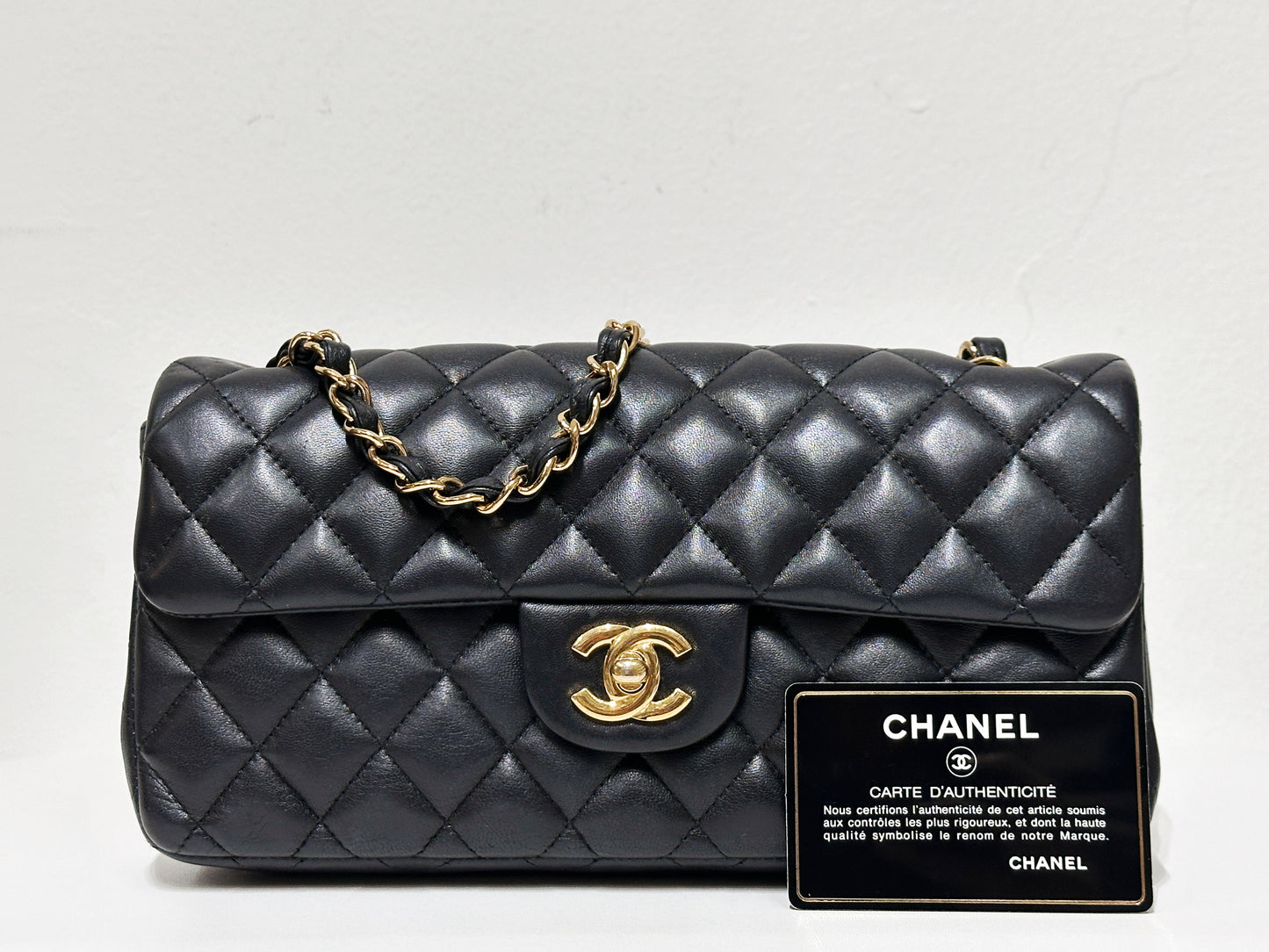 Chanel Lambskin East West Flap Bag Black GHW 1411 holo card