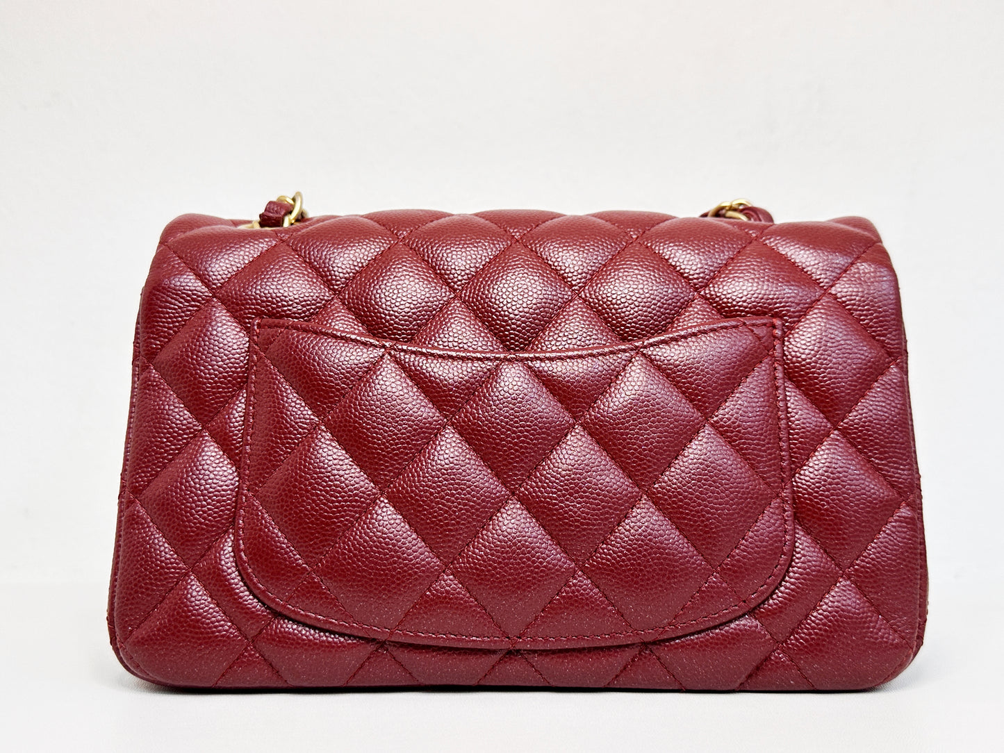 Chanel 18C Timeless Classic Caviar Mini Rectangular Flap Iridescent Maroon 2515 holo card