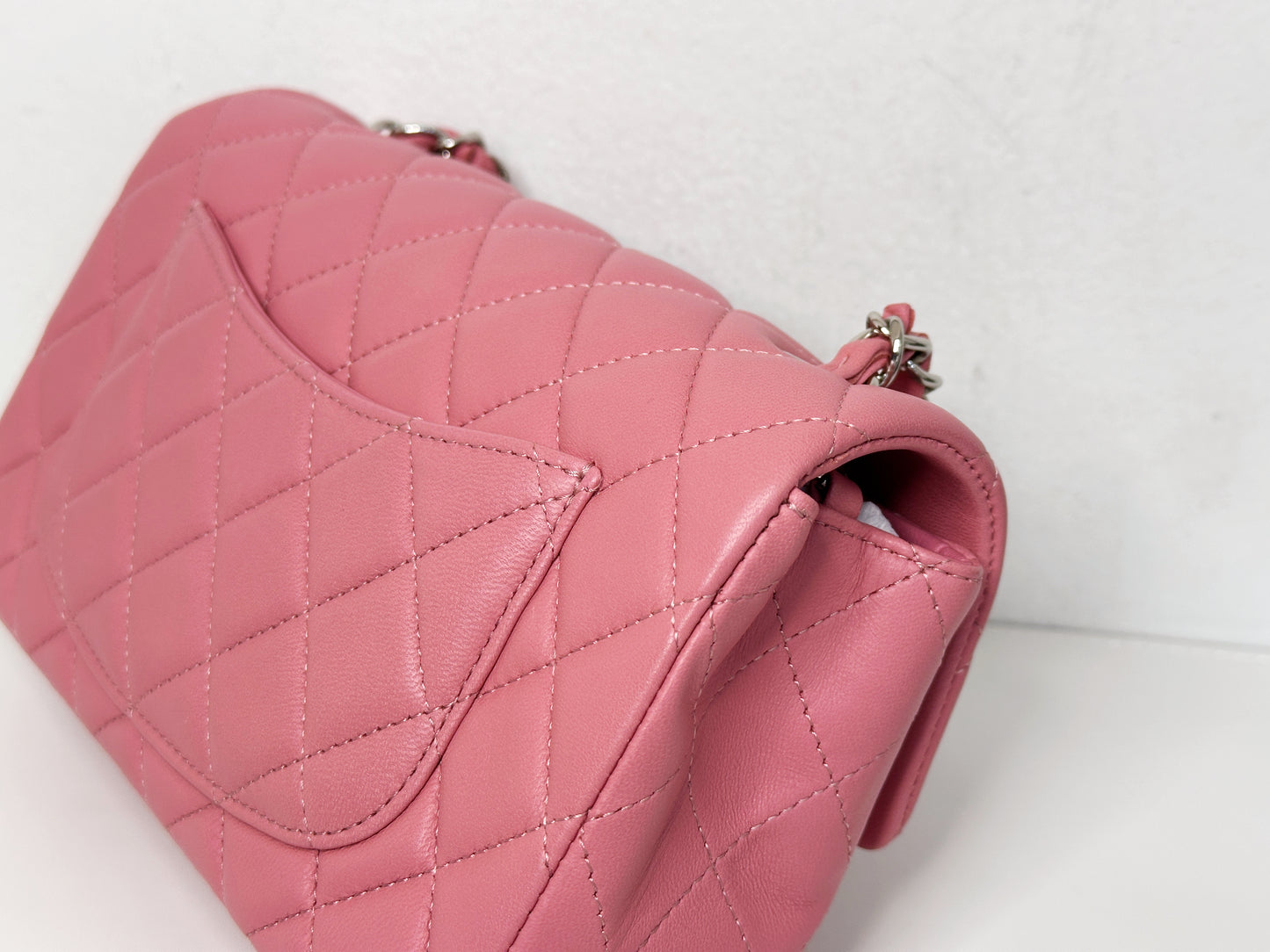 CHANEL Pink Lambskin Quilted Mini Rectangular Flap Bag Pink