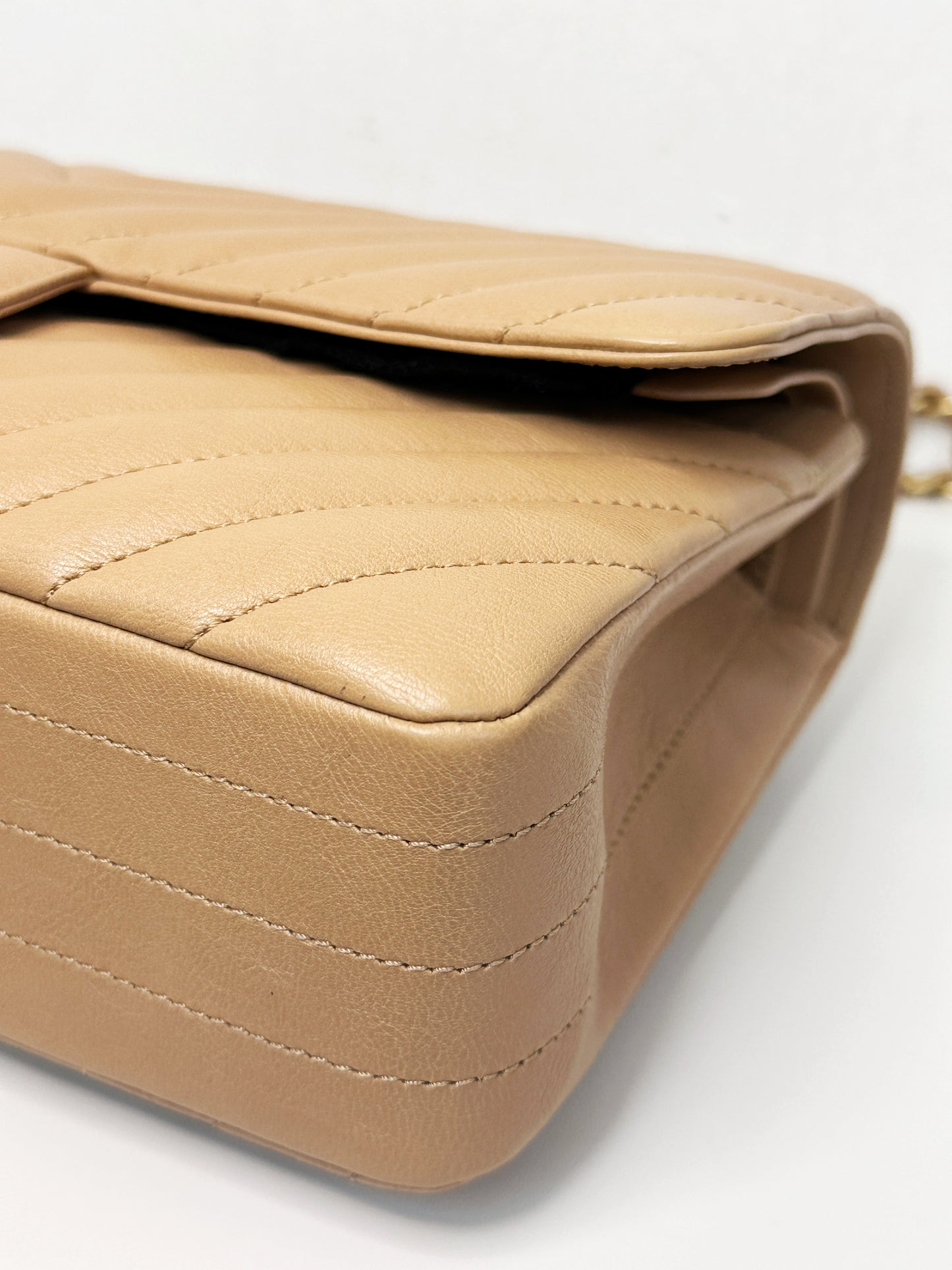 Chanel Calfskin Chevron Quilted Medium Double Flap Beige 2383 holo card