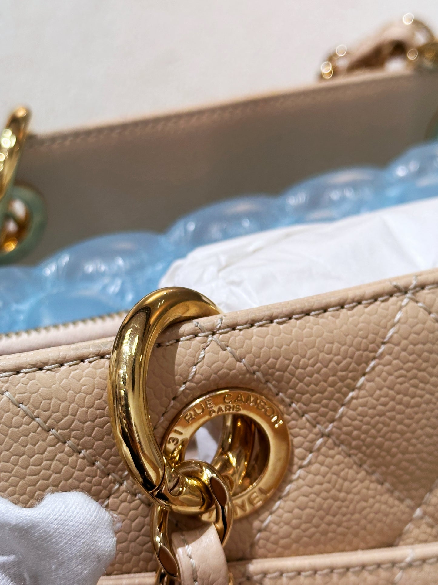 Chanel Caviar Grand Shopping Tote GST Beige GHW 1700 holo card