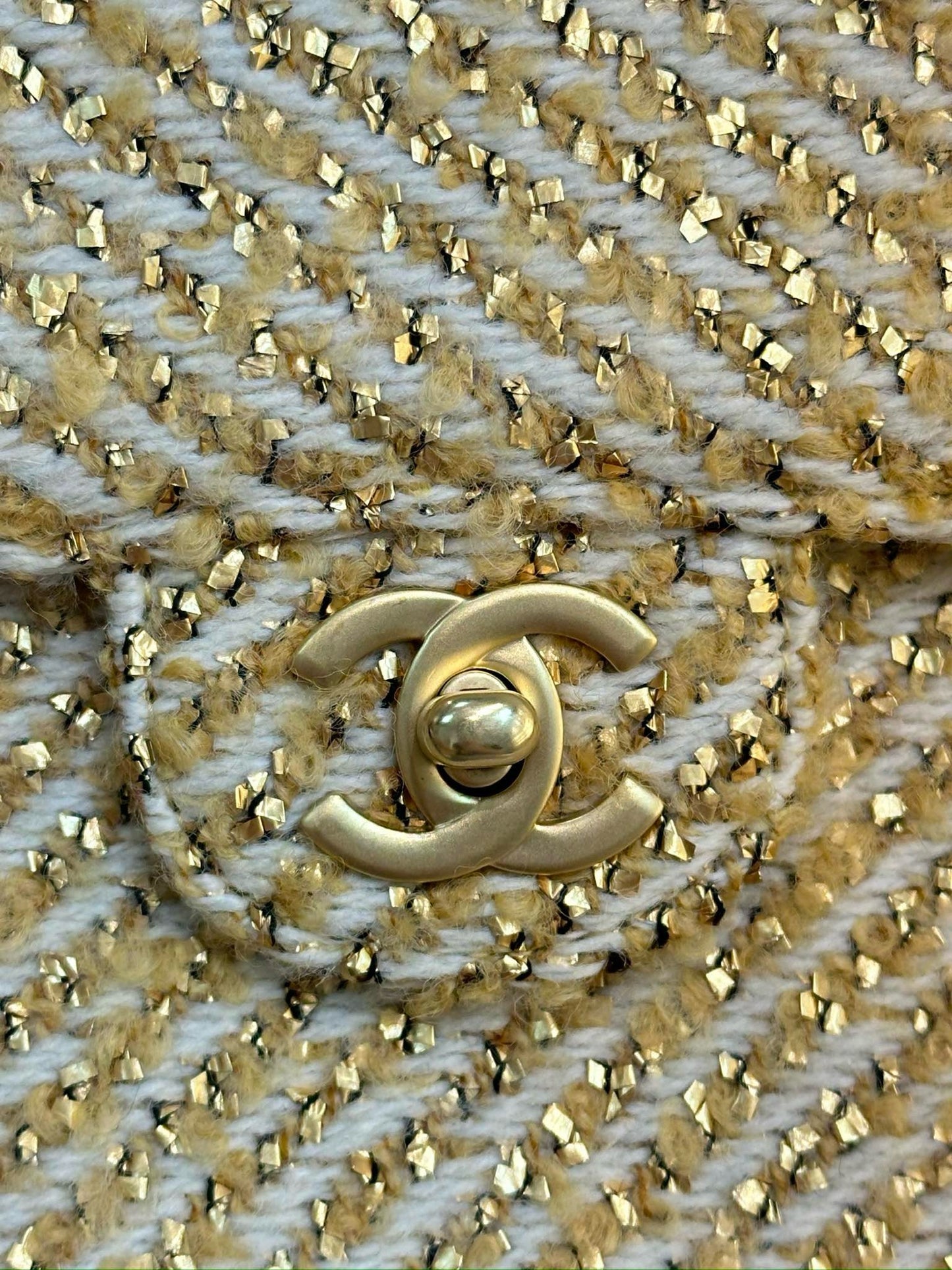 Chanel Medium Gold Tweed Single Flap Bag
