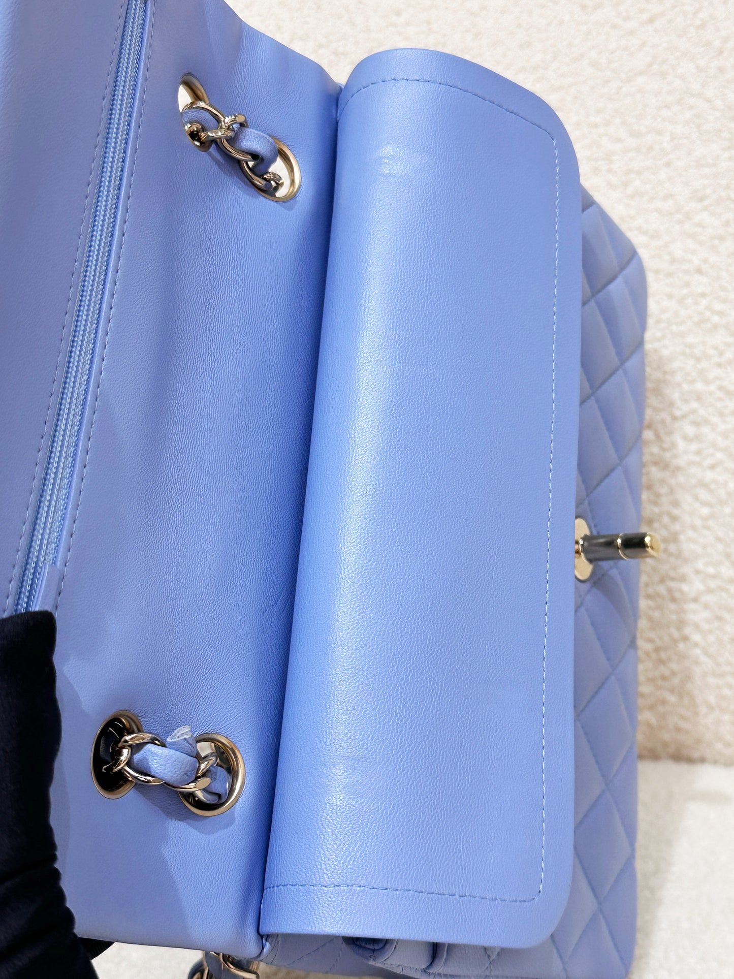 Chanel 21c Small Lambskin Classic Quilted Double Flap Bag Sky Blue GHW 3072 holo card