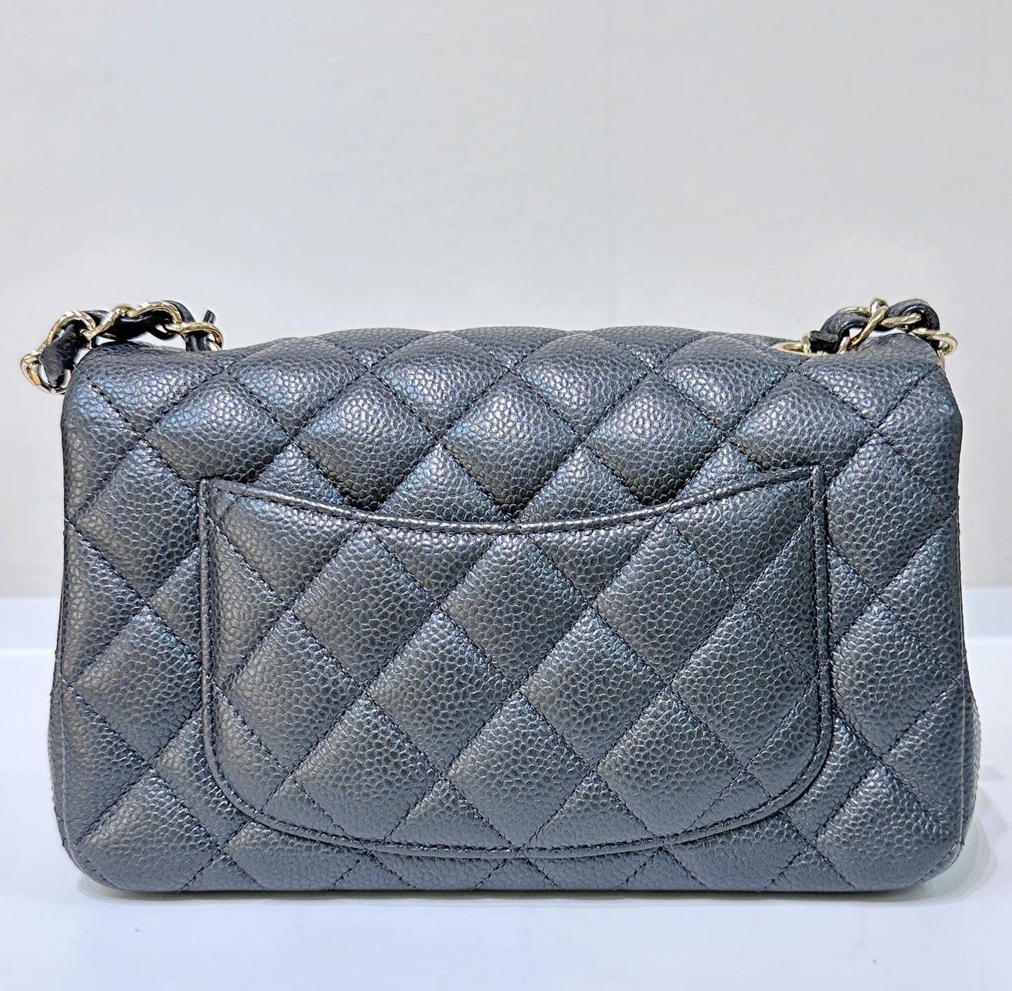 Chanel Classic Mini Rectangular 18S Dark Gray/Grey Quilted Caviar LGHW