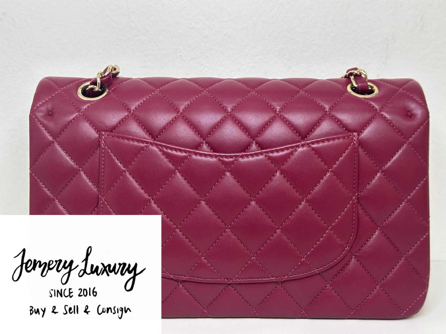 CHANEL MEDIUM 21A CLASSIC DOUBLE FLAP BAG LAMBSKIN DARK RED LGHW ULLK microchip