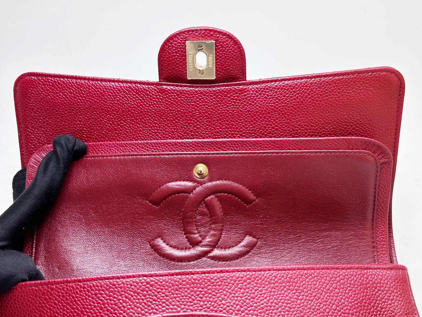 Chanel Caviar Classic Quilted Medium Double Flap Bordeaux Bag 1307 holo card