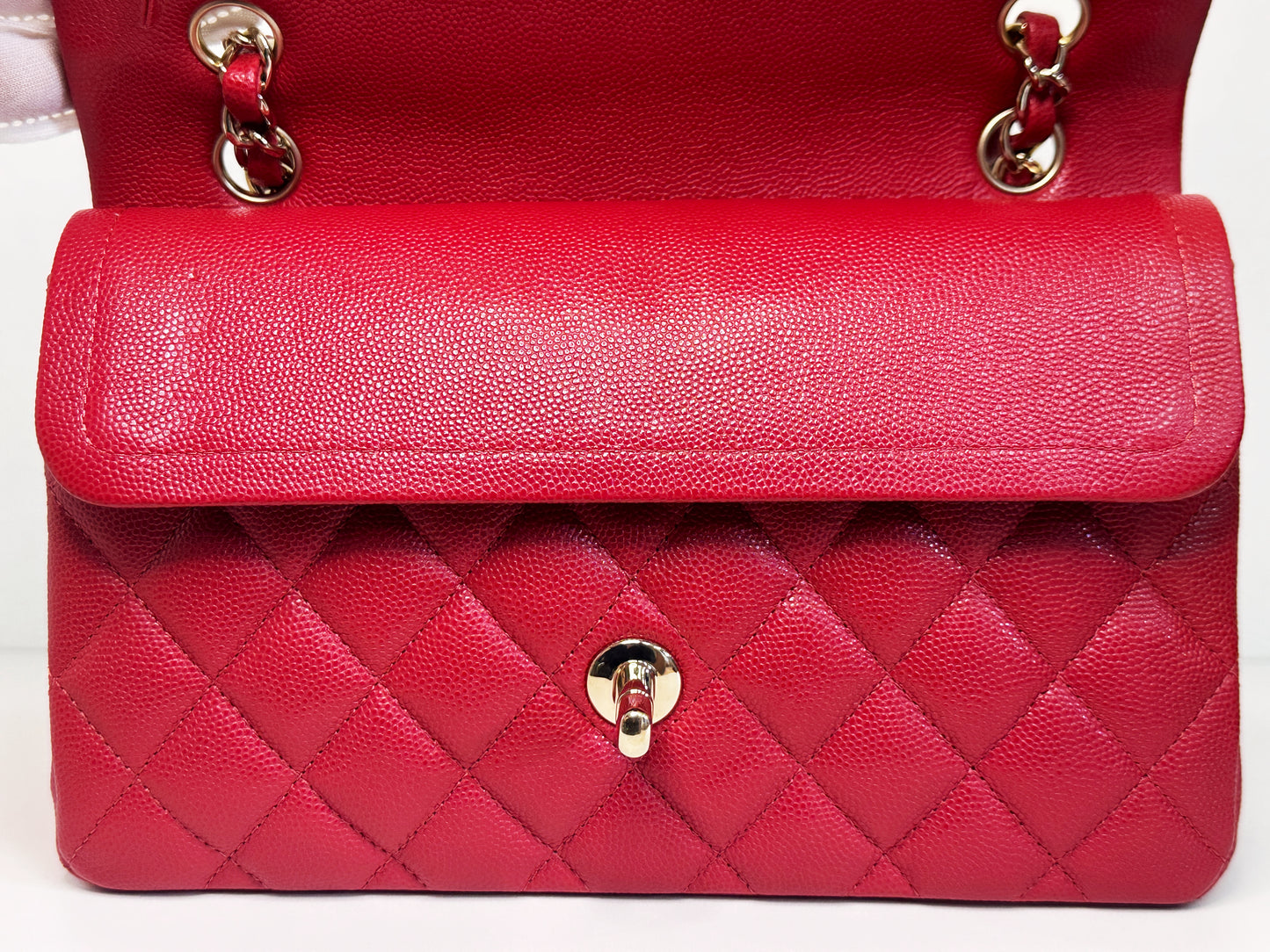Chanel 19B Small Quilted Caviar Classic Double Flap Bag Red 2851 holo card