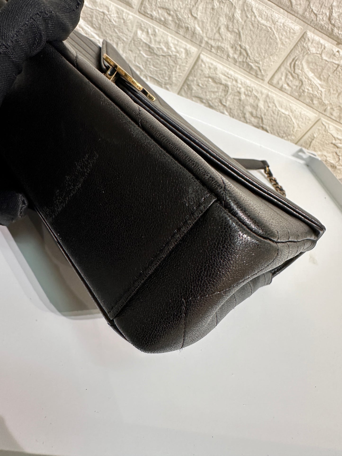 CHANEL Chevron Quilted Medium Envelope Flap Black