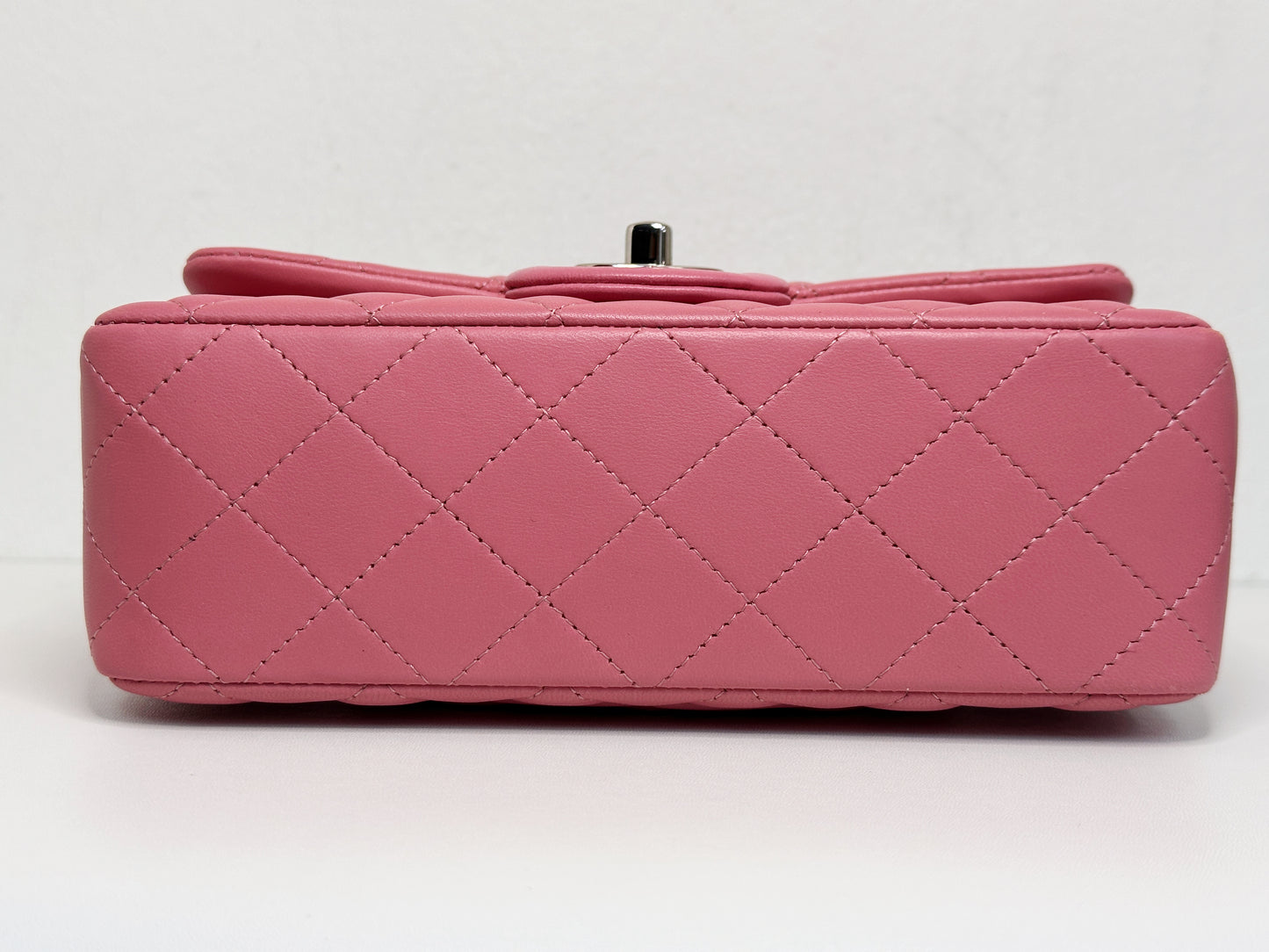 CHANEL Pink Lambskin Quilted Mini Rectangular Flap Bag Pink