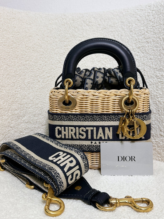 Christian Dior Bicolor Wicker Jacquard Mini Lady Dior Bag