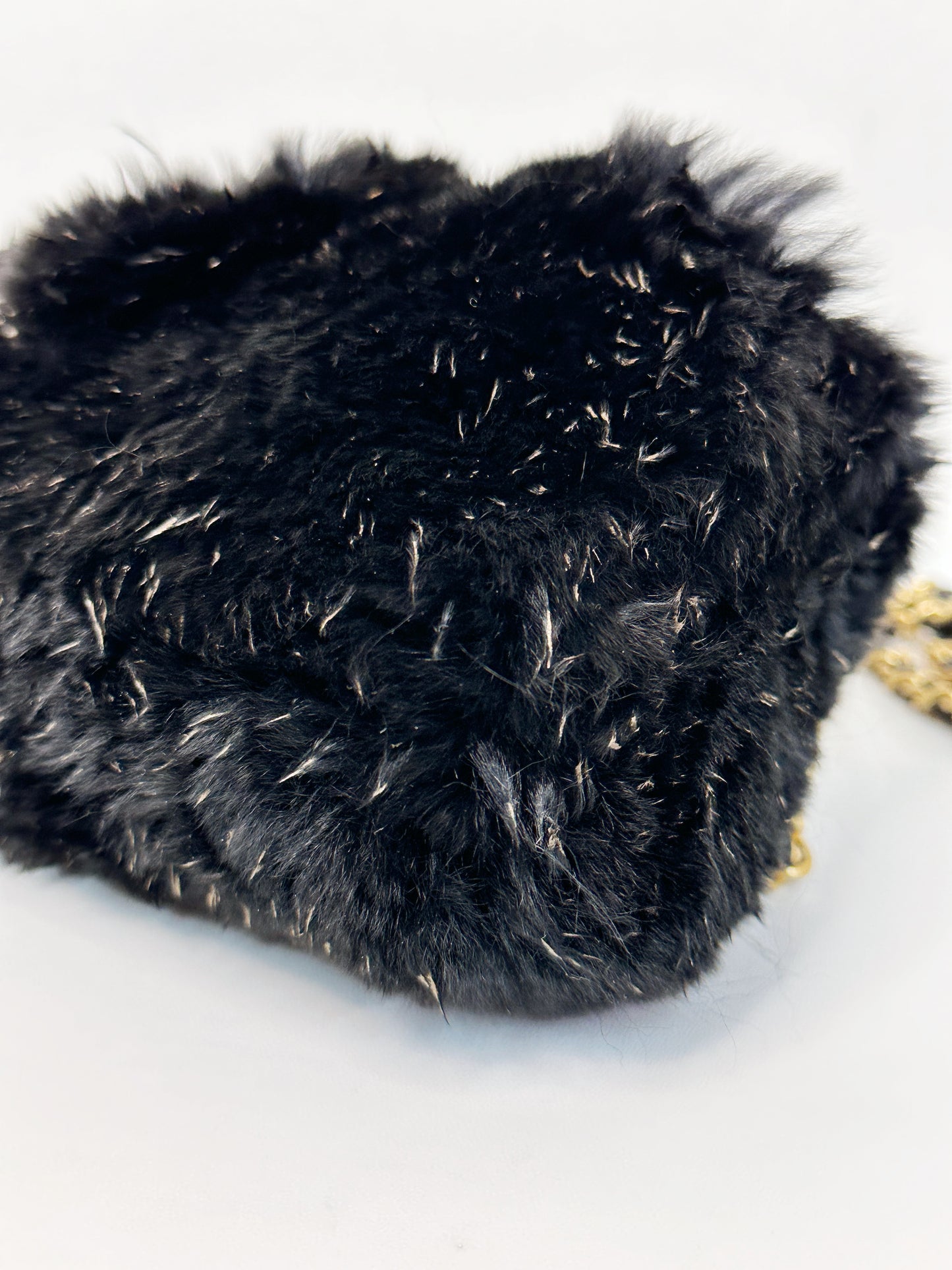 Chanel CC Black Fur Chain Clutch 2270 holo card