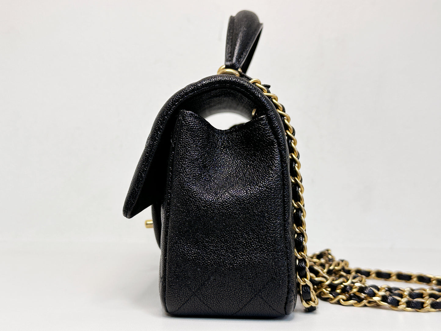Chanel Mini Rectangular Top Handle Flap Bag Black Caviar GHW 3129 holo card