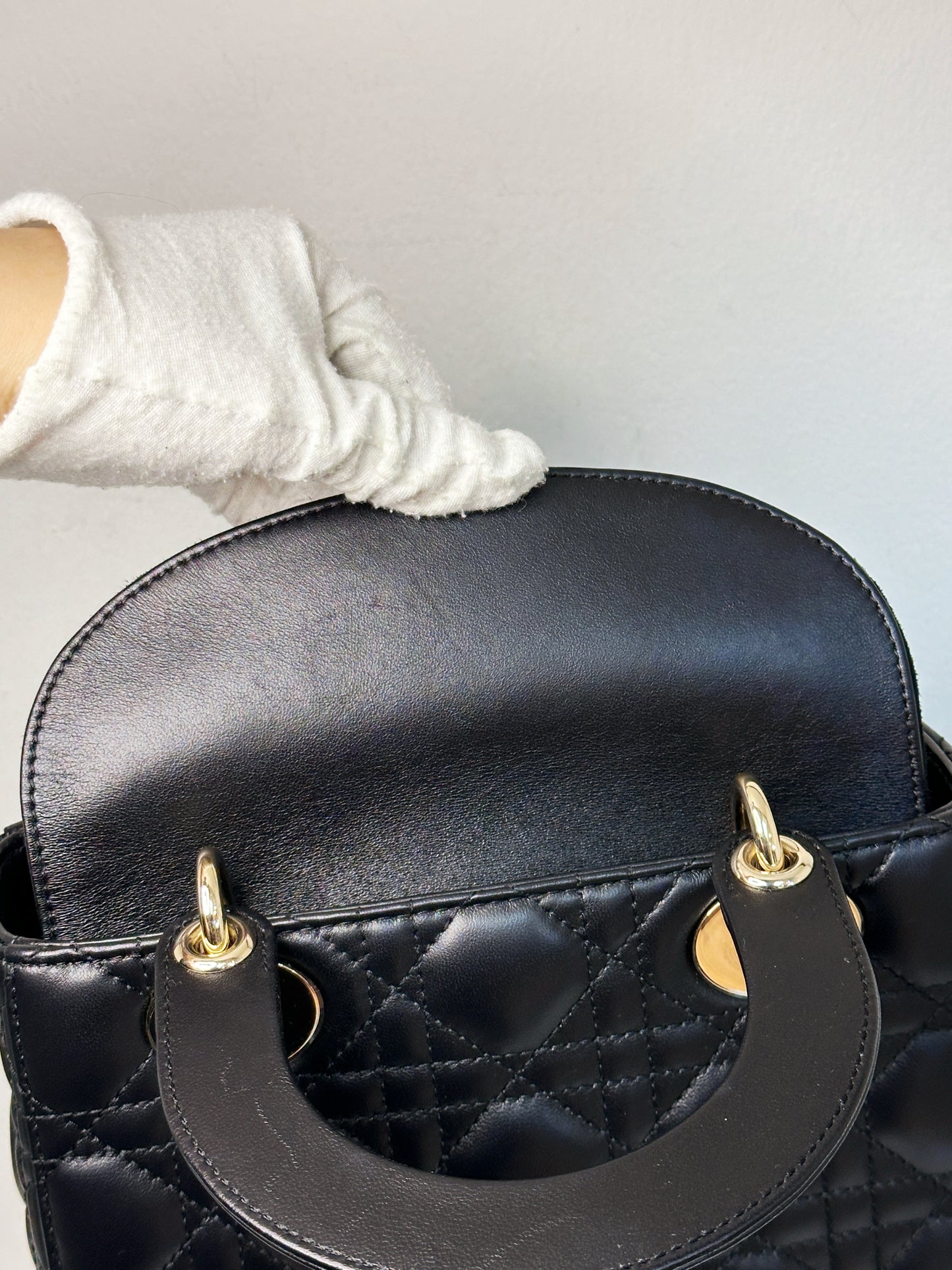 Christian Dior Small Cannage Lambskin My Lady Dior ABC Bag Black GHW