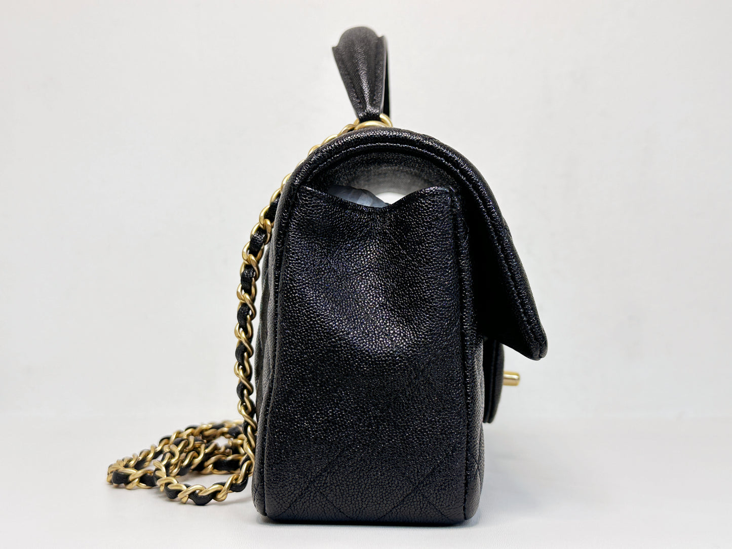 Chanel Mini Rectangular Top Handle Flap Bag Black Caviar GHW 3129 holo card