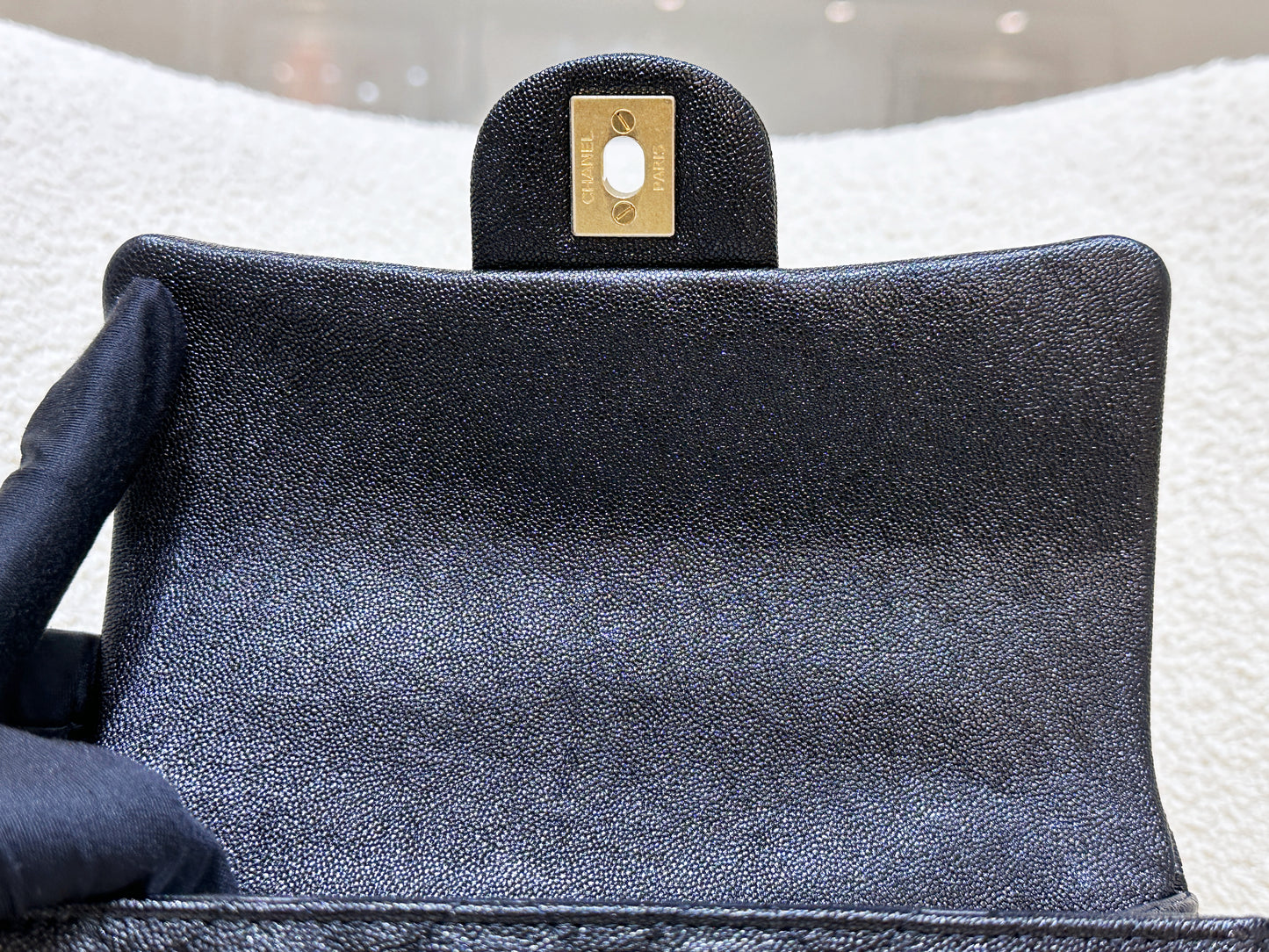Chanel Mini Rectangular Top Handle Flap Bag Black Caviar GHW 3126 holo card