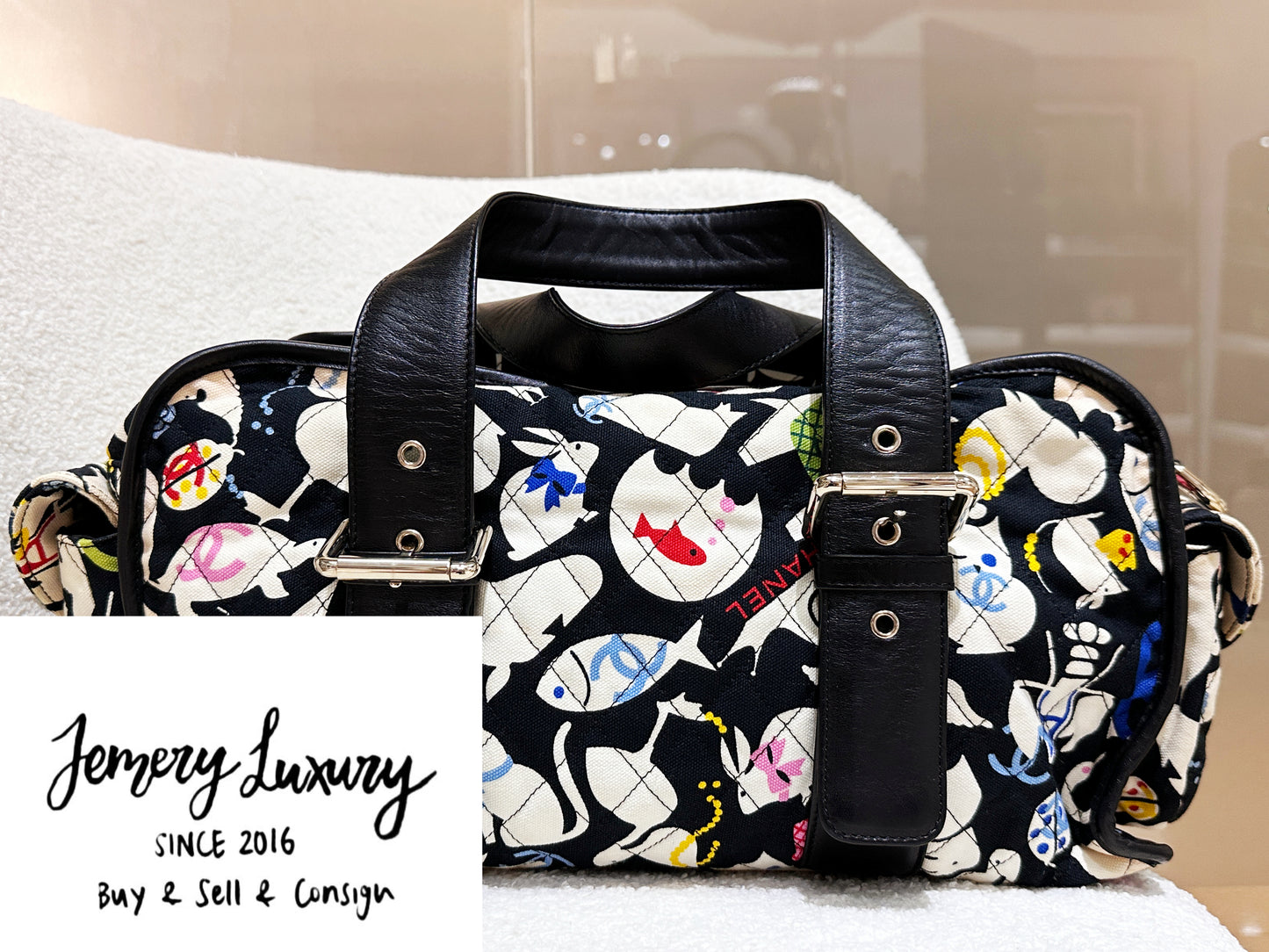 Chanel Canvas Baby Animals Diaper Bag Black 1119 holo card