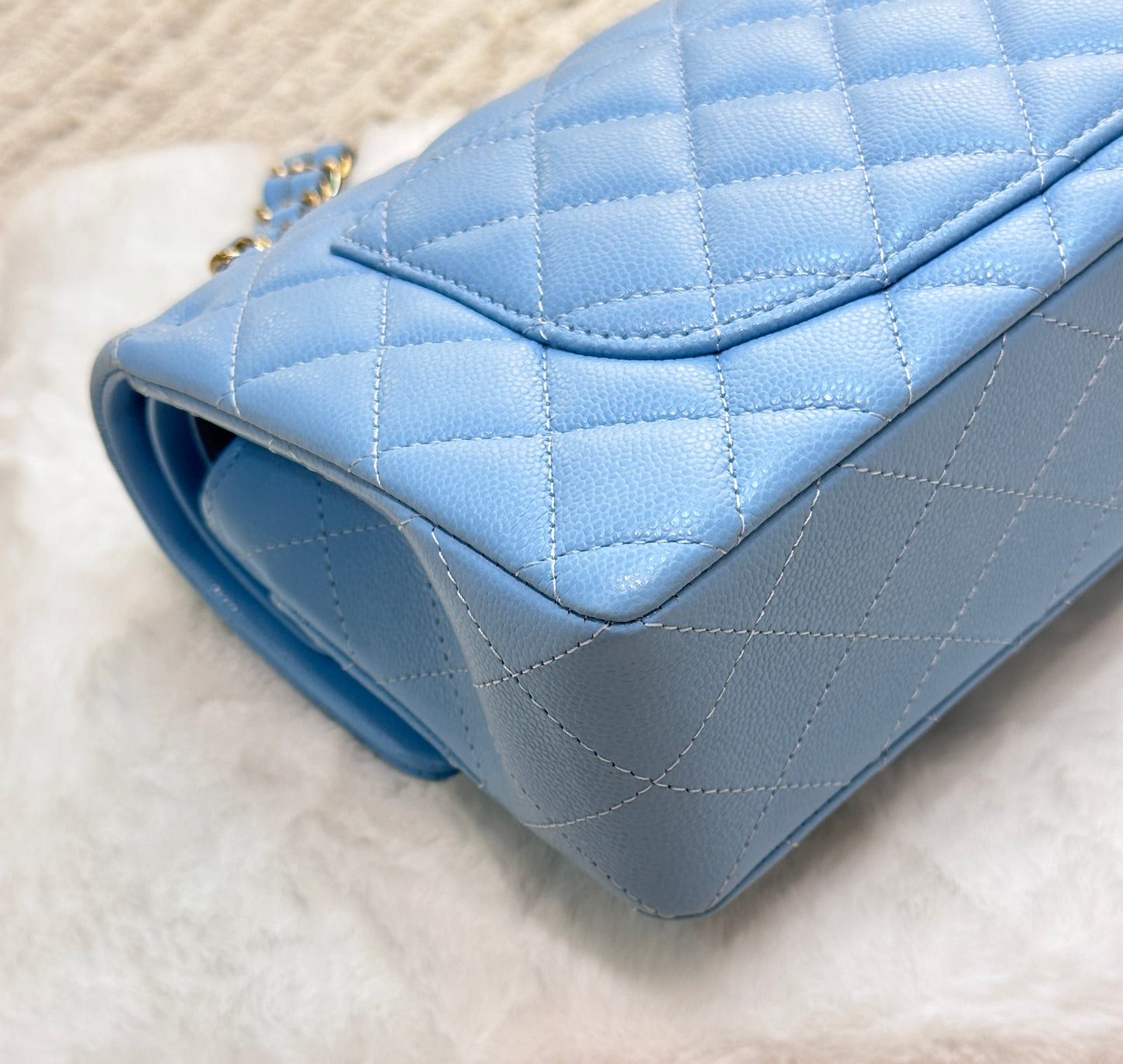 Chanel Small Classic Flap Ligth Blue Caviar Light Gold Hardware