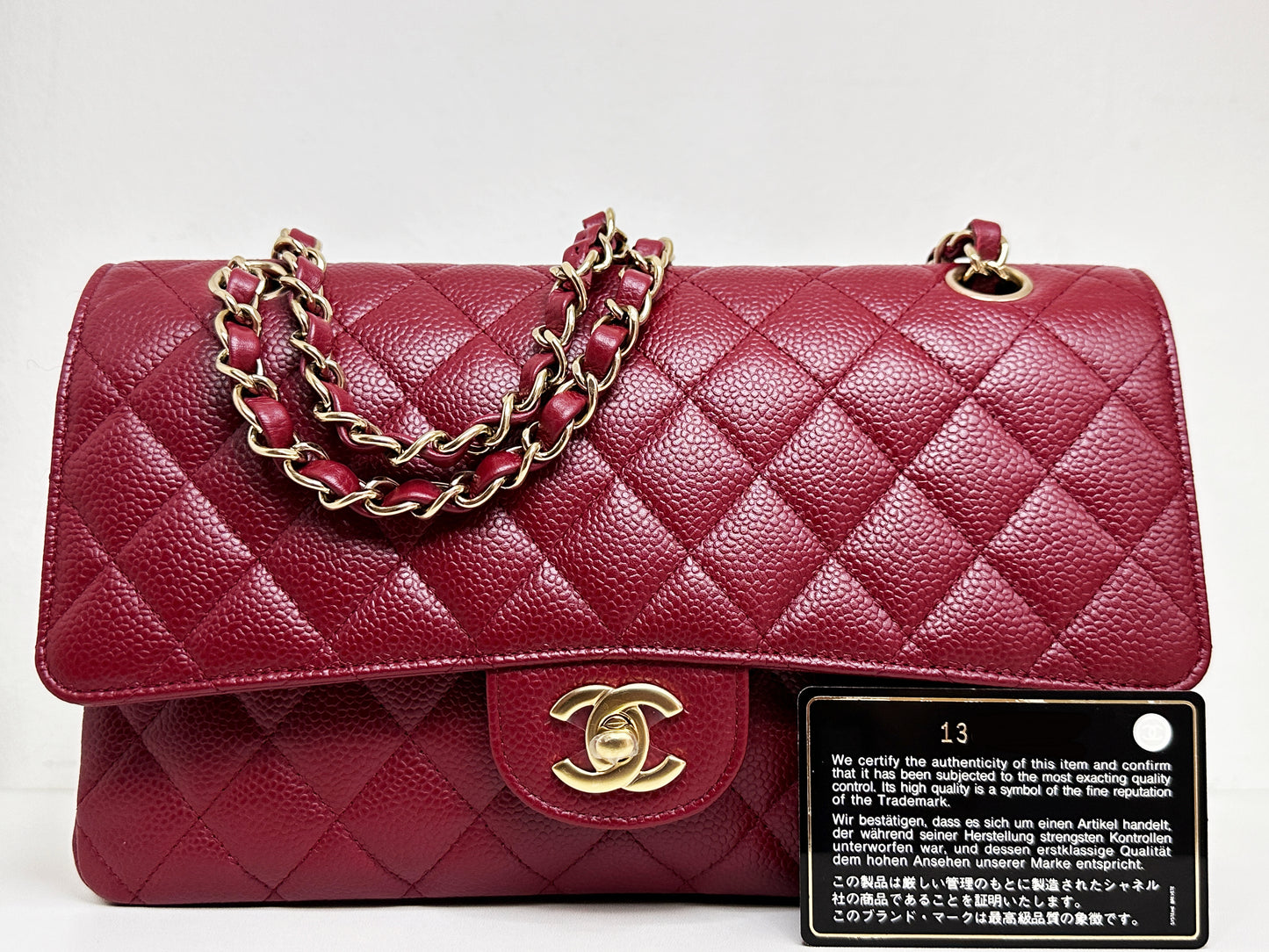Chanel Caviar Classic Quilted Medium Double Flap Bordeaux Bag 1307 holo card